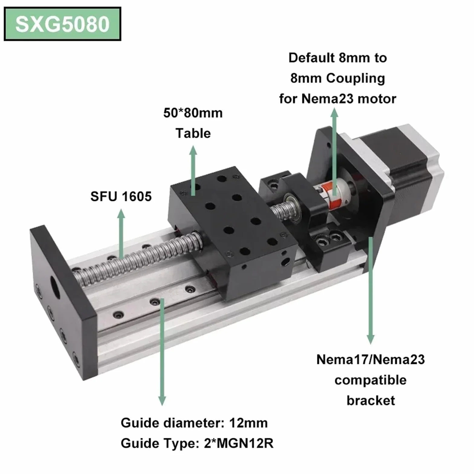 Kit de motor riel lineal con husillo bolas CNC, mesa deslizante SFU1605, Nema23, guía, módulo movimiento del eje XYZ(Single slide table,200mm Stroke)