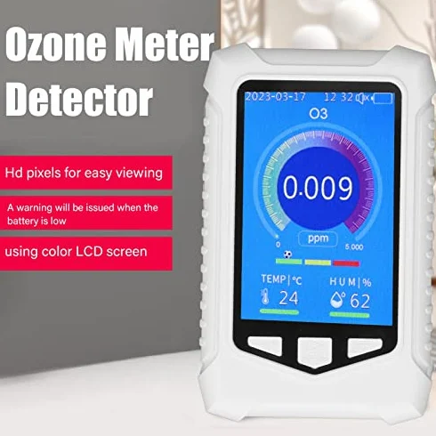 Medidor Calidad Aire, O3 86-106Kpa 0-50ppm Detector de Ozono con Carga USB Pantalla LCD de 3,5 Pulgadas para Interior