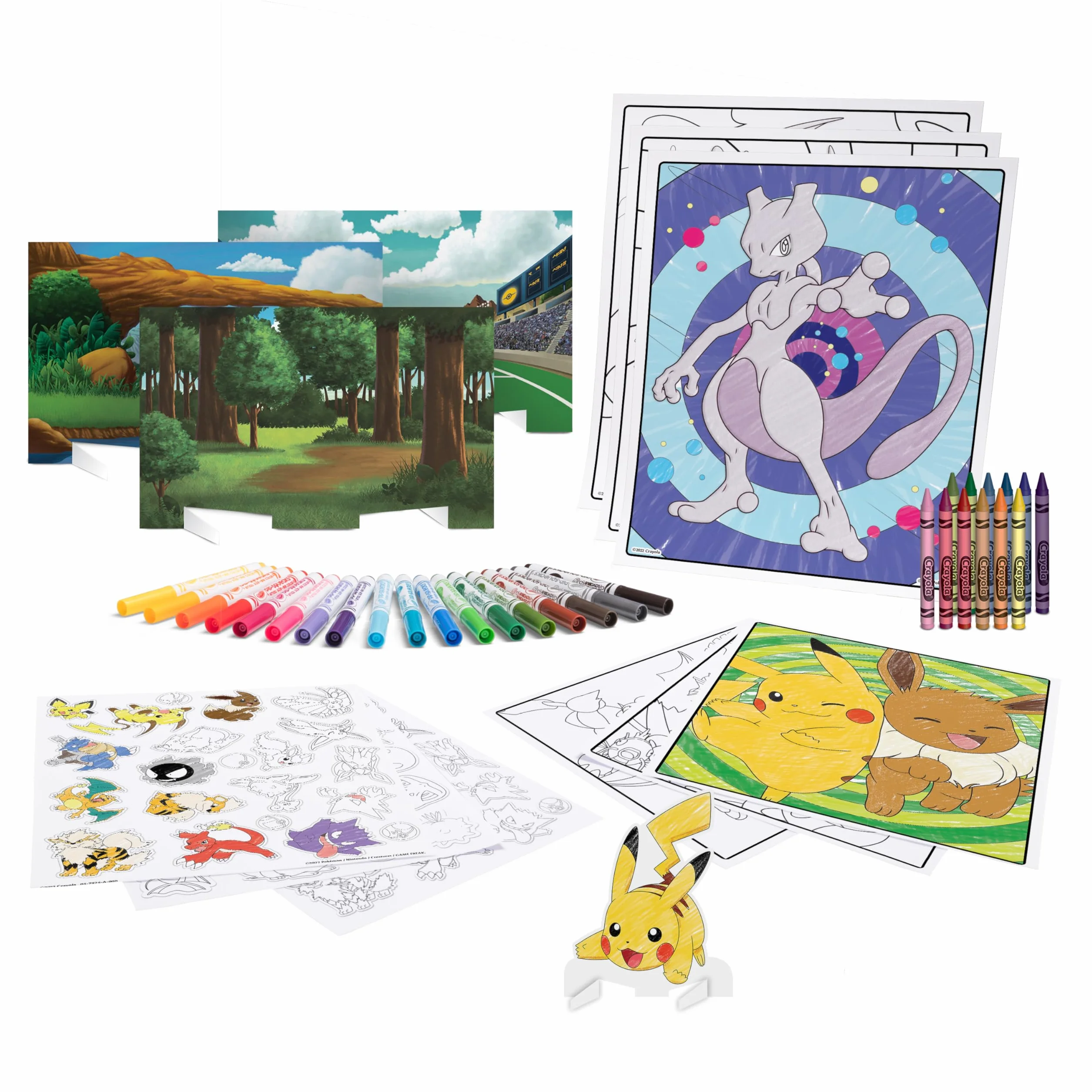 CRAYOLA Set Creativo Pokémon 5 en 1, 60 piezas, Rotuladores, Crayones, Pegatinas, Regalo niños 4+