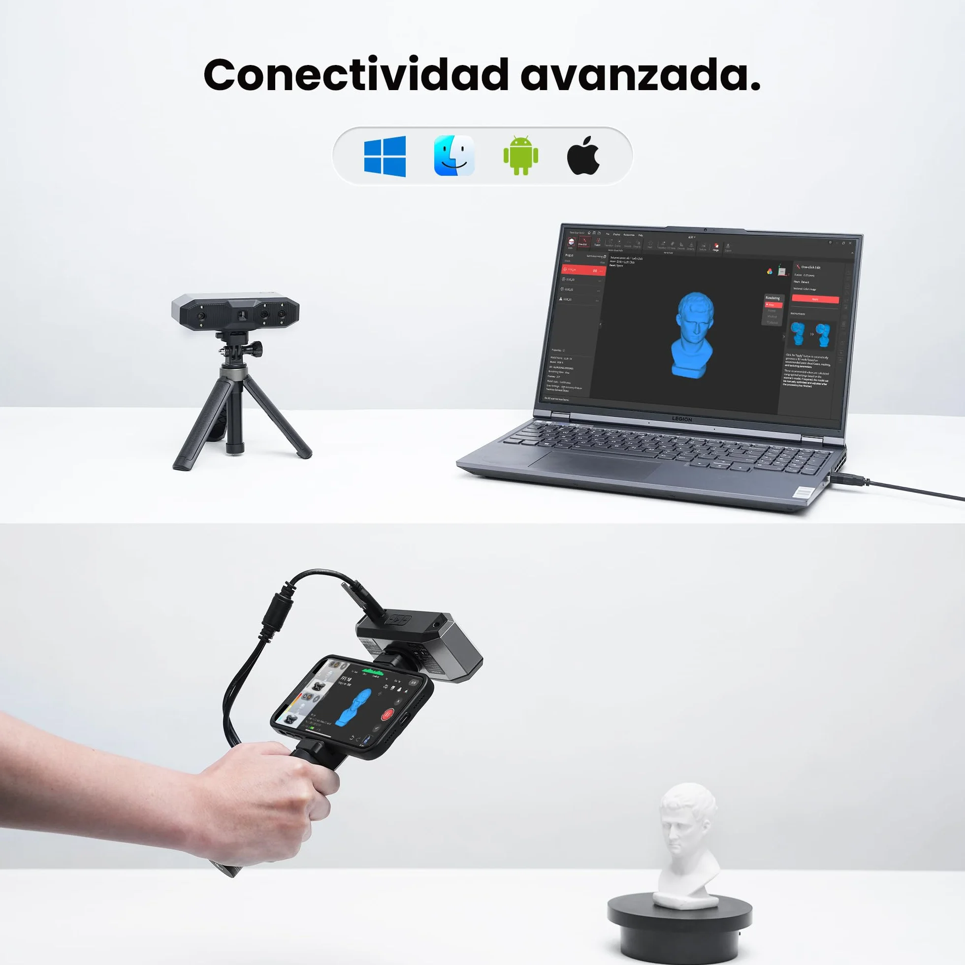 Revopoint MINI 2 Portátil Escáner 3D para Impresión 3D, Precisión 0,02mm, Escaneo Rápido 16 fps, Luz Azul Industrial, Escáner de Color Modelo 3D para Dental, Joyería y Objetos Pequeños, Estándar
