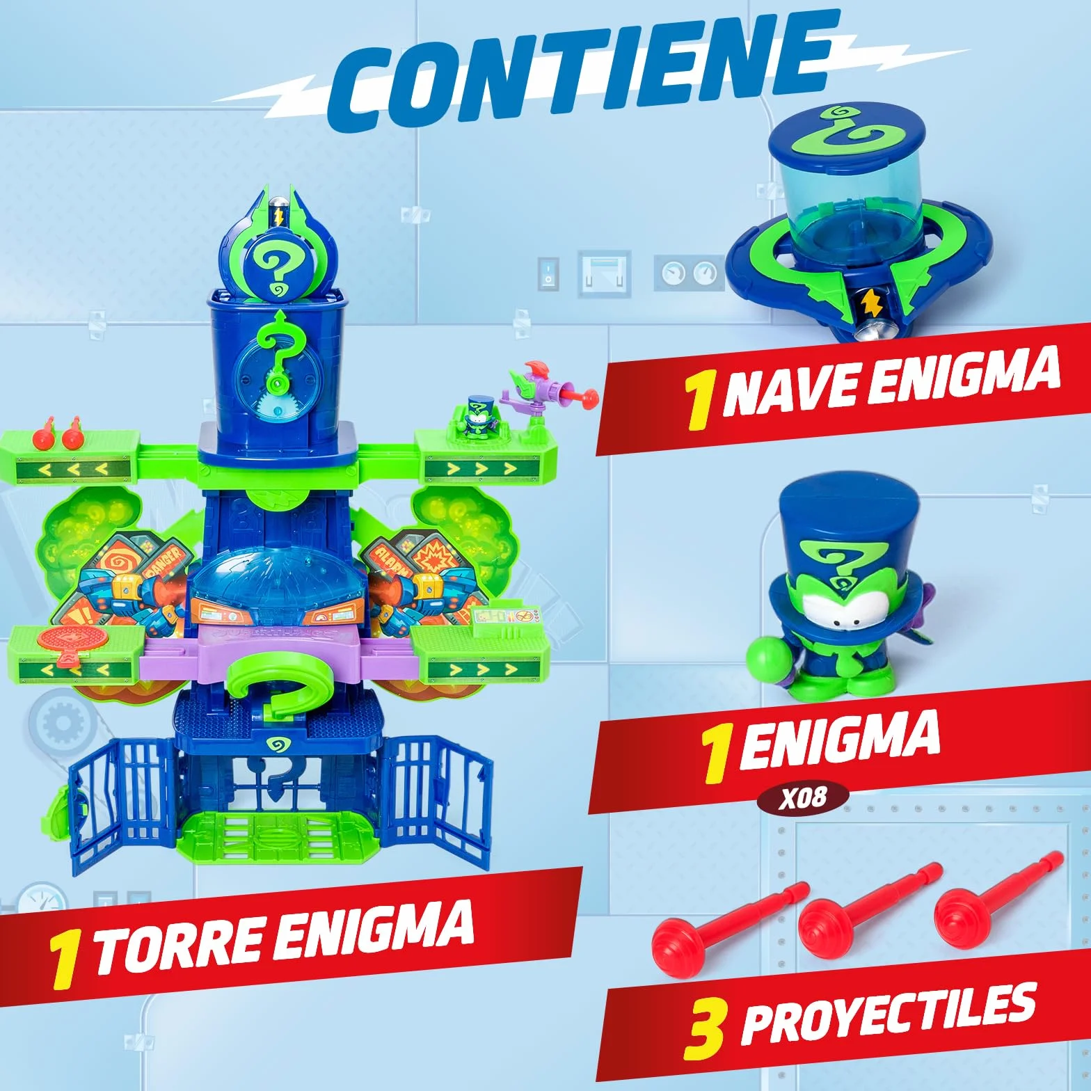 SUPERTHINGS KAZOOM Power Enigma Tower Torre de Enigma Serie TV Contiene 1 Torre 1 Exclusivo 1 Aeronave 1 Prisión 1 Catapulta 1 Disparador 3 Proyectiles