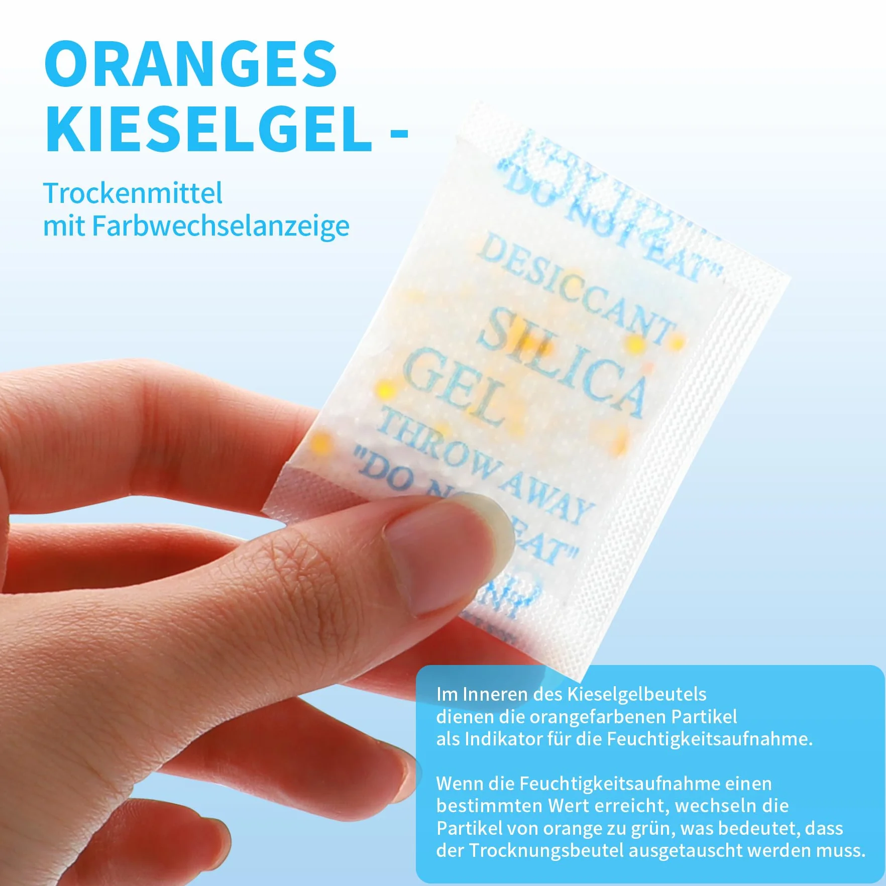 OMECO 5g x 60 Bolsas de Gel de Sílice Indicador de Humedad Naranja, Paquete Desecante Antihumedad para Cámaras, Cajones, Libros