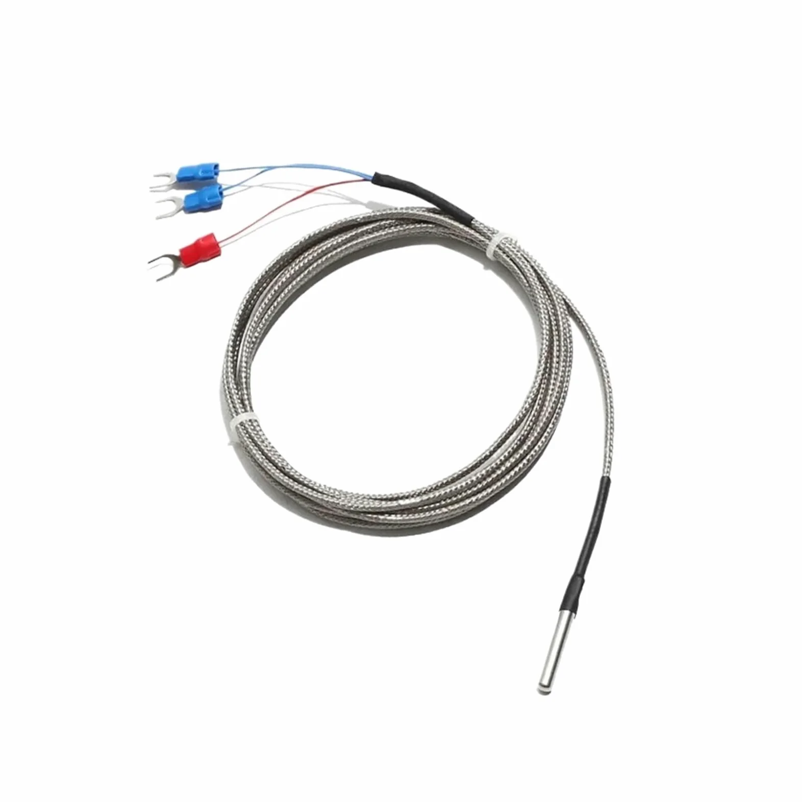 Termopar de prueba de temperatura de acero inoxidable tipo KJ PT100, sonda del Sensor de 4x30MM, cable de PTFE blindado de 1M, 2M, 3, 5M(PT100,Cable Length 5m)