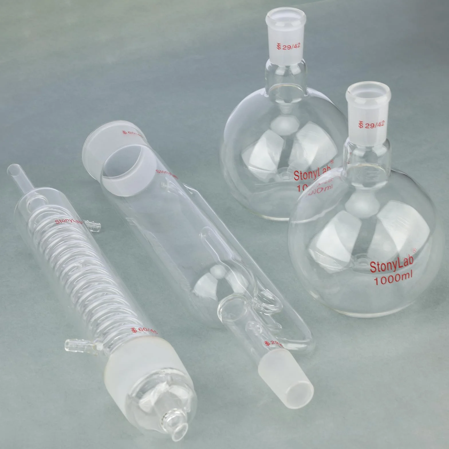 stonylab Kit de Extracción Soxhlet con Extractor Soxhlet de Vidrio de Borosilicato 60/45, Condensador Graham y Dos Matraces de Fondo Plano 29/42 de 1000 ml para Uso en Laboratorio
