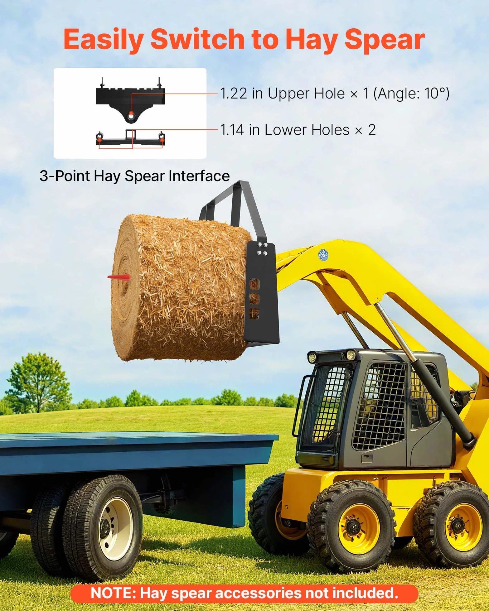 VEVOR Marco de Horquilla de Palés para Minicargadora, 1150 mm con Deflector, Enganche de Remolque 50,8 mm y Manguitos de Lanza Carga 1814 kg para Cargadora de Tractor de Conexión Rápida, Solo Marco