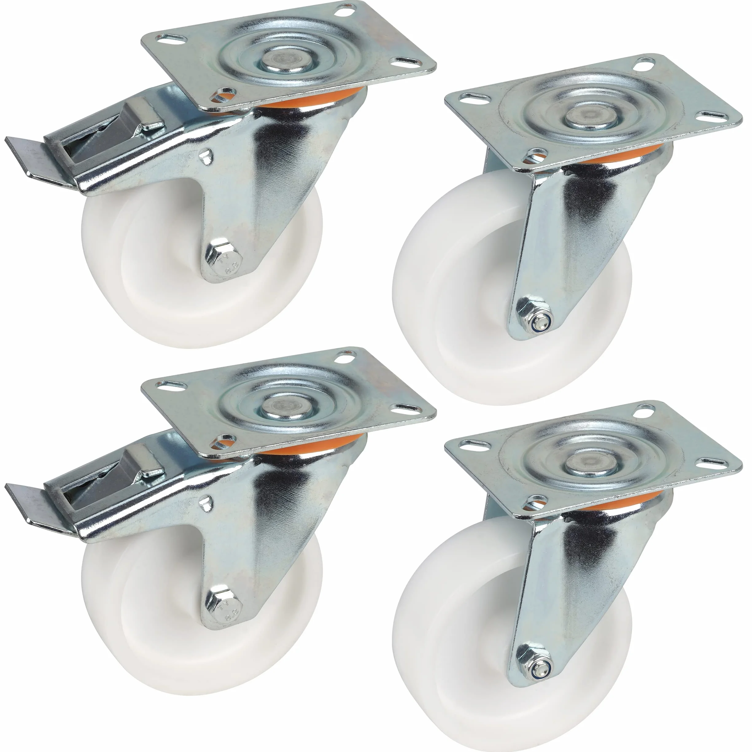 Dörner + Helmer Juego 4 ruedas giratorias 100 mm polipropileno placa 100x85 mm capacidad carga 450 kg