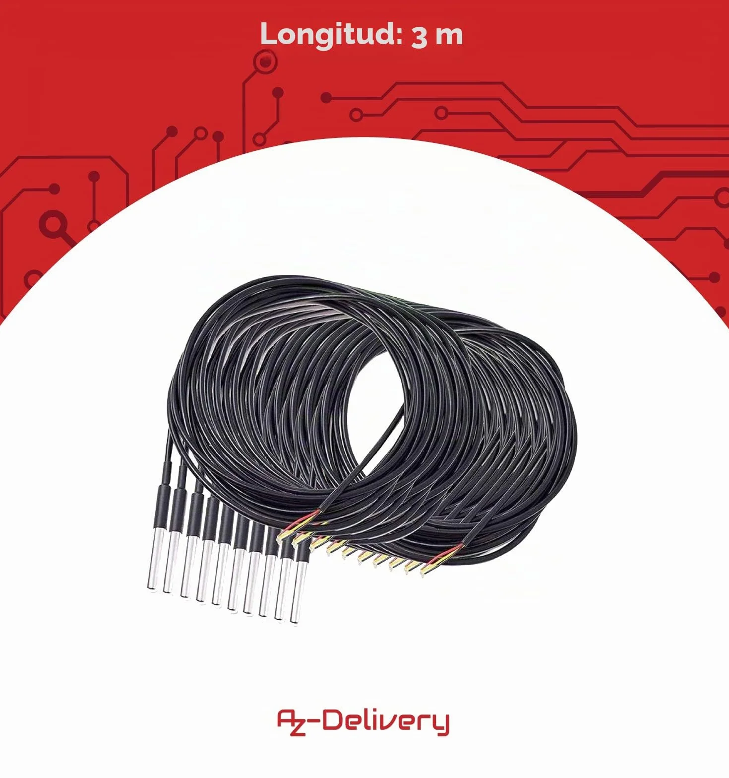 AZDelivery DS18B20 sensor de temperatura digital acero inoxidable resistente al agua 3m cable compatible Arduino Raspberry Pi