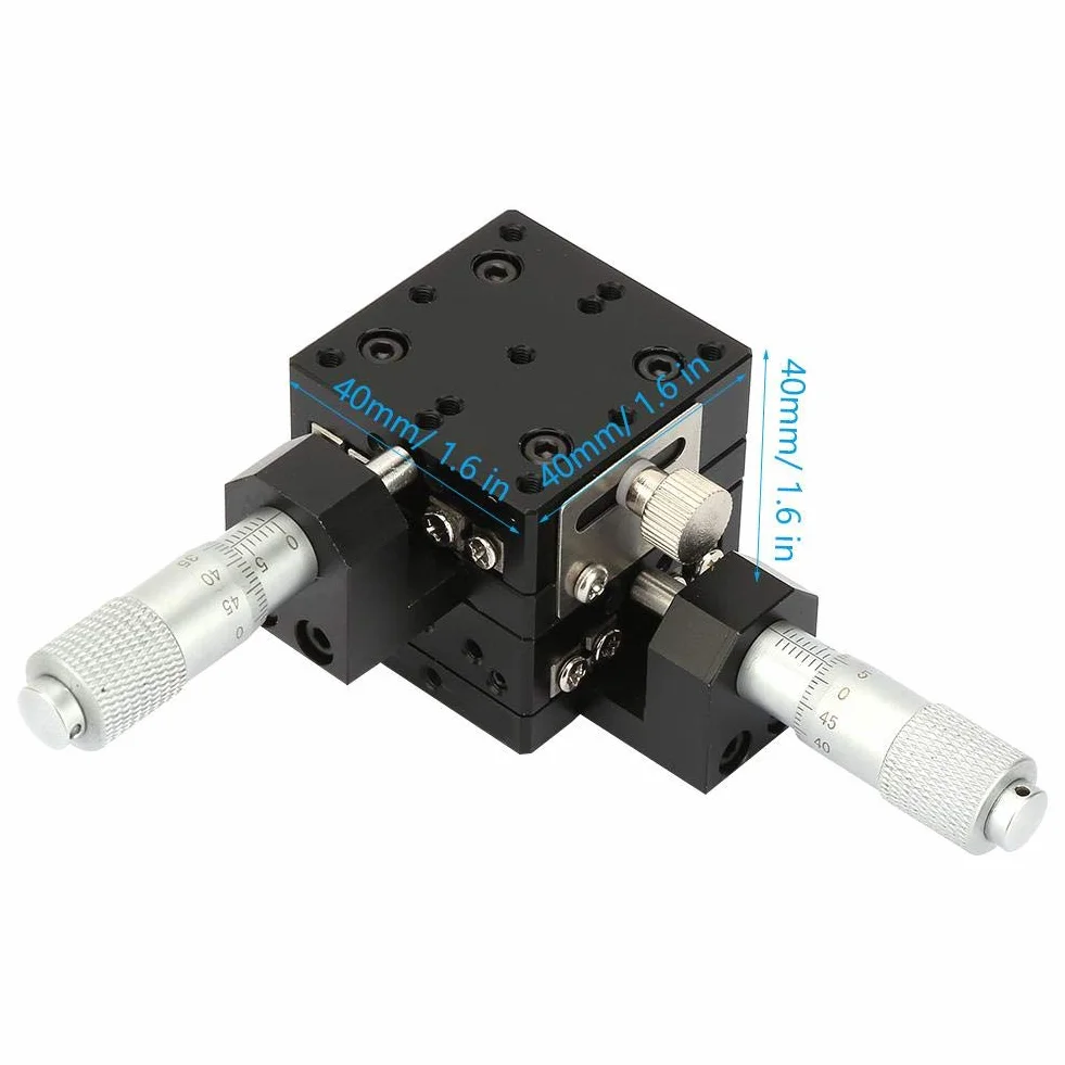 Etapa lineal XY, Keenso Etapa de traducción lineal de precisión manual de micrómetro SEMY40-AC, Guía de rodillos transversales para cojinetes de deslizamiento, Eje XY, 40x40x40mm