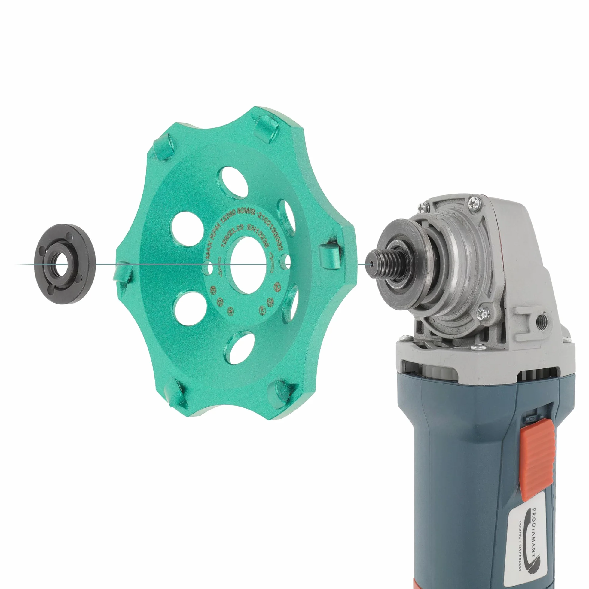PRODIAMANT Muela de copa de diamante PCD premium 125/22,2 6 segmentos verde PDX829.793