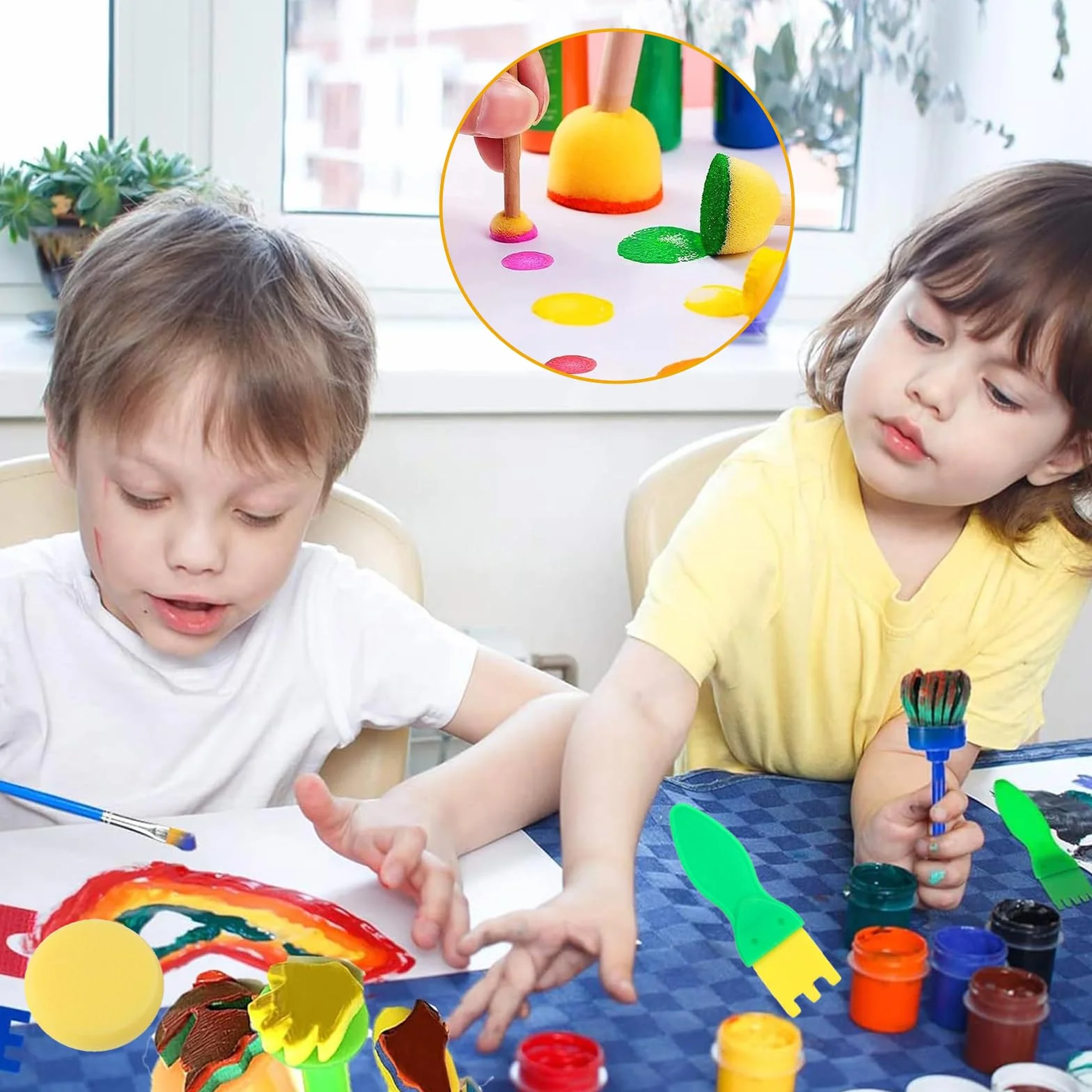 Set de Pinceles para Niños 31 Piezas, Herramientas de Pintura con Esponjas y Sellos