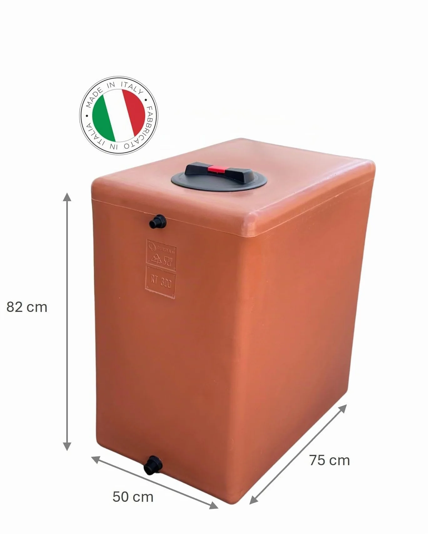 Depósito de Polietileno Certificado para Agua Potable paralelepípedo Rectangular Alto Mod. 300 litros Color Terracota Made in Italy
