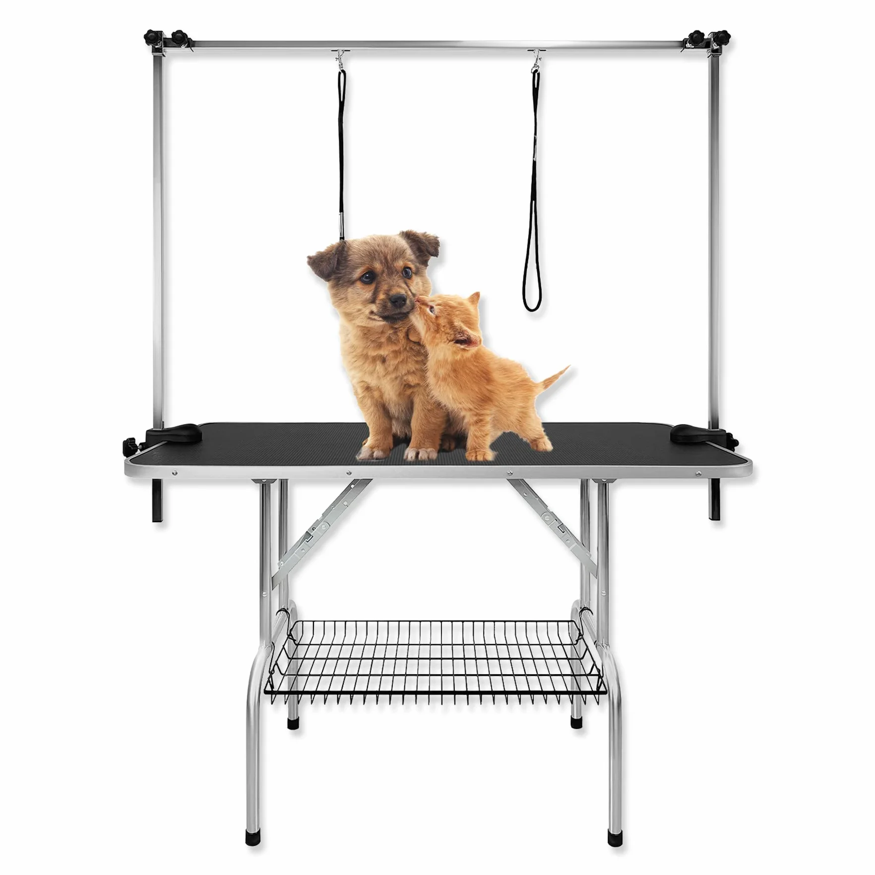 Froadp Mesa de Aseo para Perros Peluquería Mesa Canina y Felina Mesa de Aseo para Mascotas Mesas de Baño Esquila Plegable y Resistentecon Balancín y Bandolera Hasta 100KG de Carga (Grande)