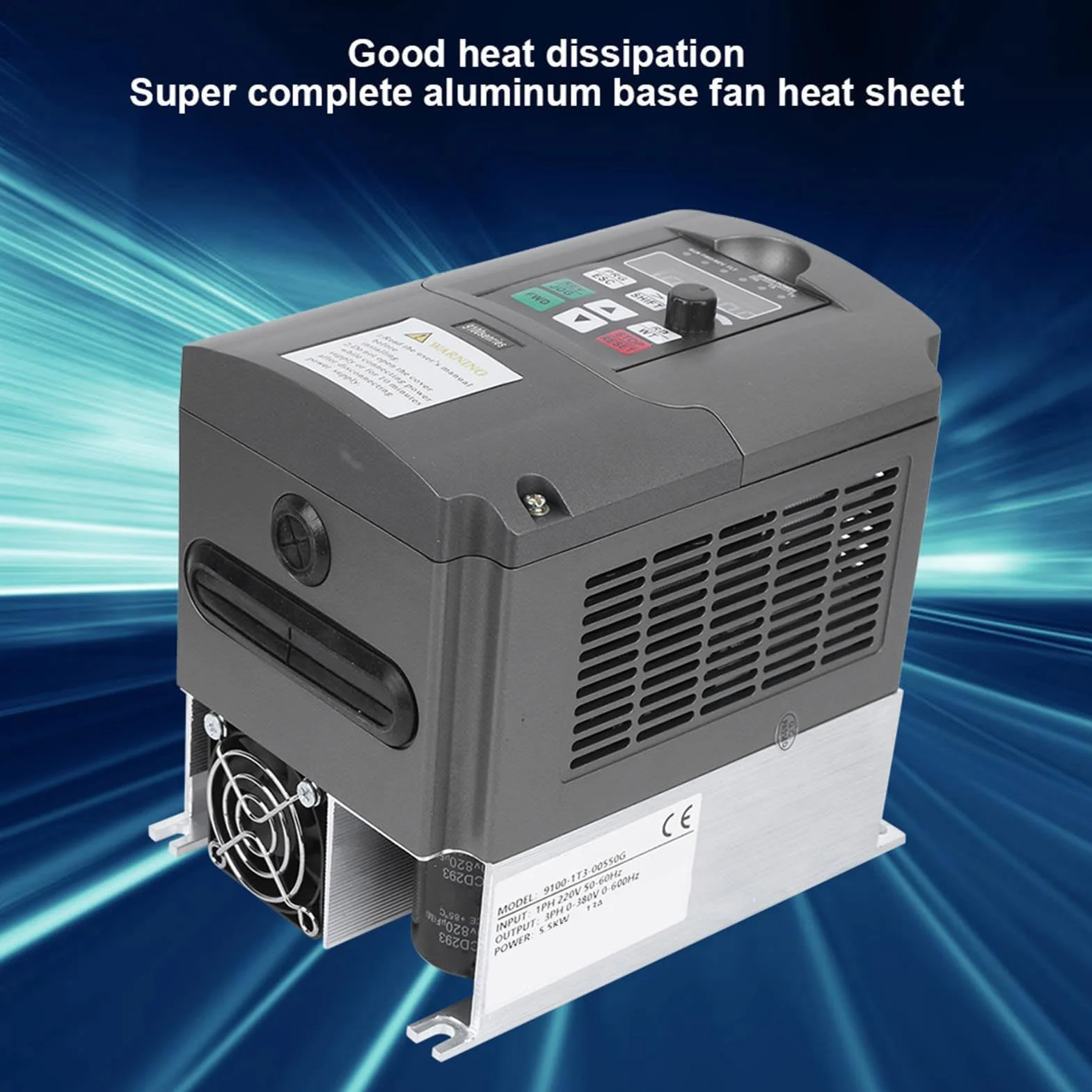 Oumefar Inversor VFD 5.5KW, Convertidor Frecuencia 220V Monofásico a 380V Trifásico, Control Motor con Ventilación, Controlador de Motor con Variador de Frecuencia