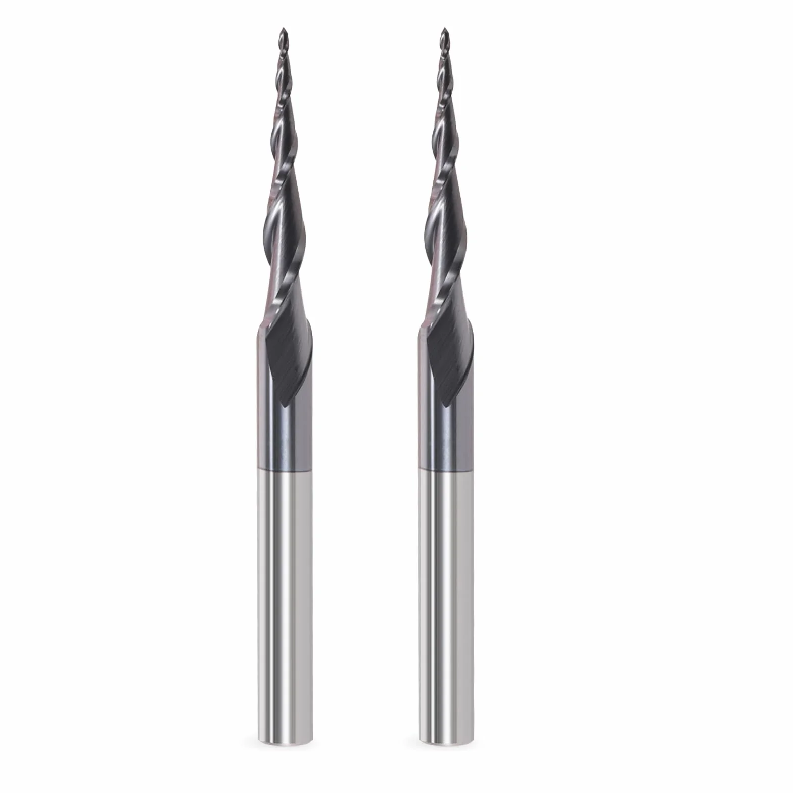 Fresa cónica para fresadora CNC, vástago de 6 mm, 2 flautas, fresa de extremo HRC55, broca de ranura en espiral, 0,5 mm de radio CNC con revestimiento AlTiN para grabado 2D y 3D