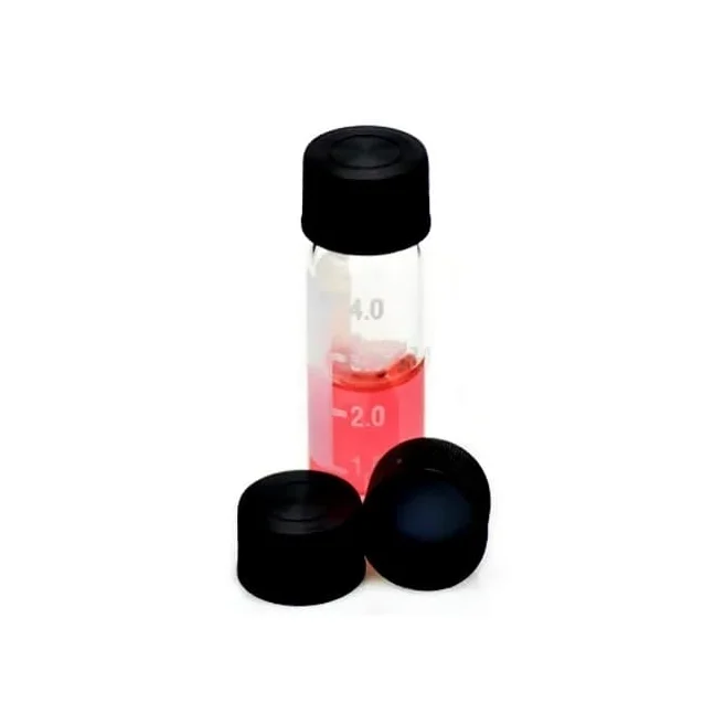 Tapa de vial de cromatografía de 4 ml, tapa sólida de polipropileno negro con septos de silicona de PTFE rojo/blanco, 100 unidades