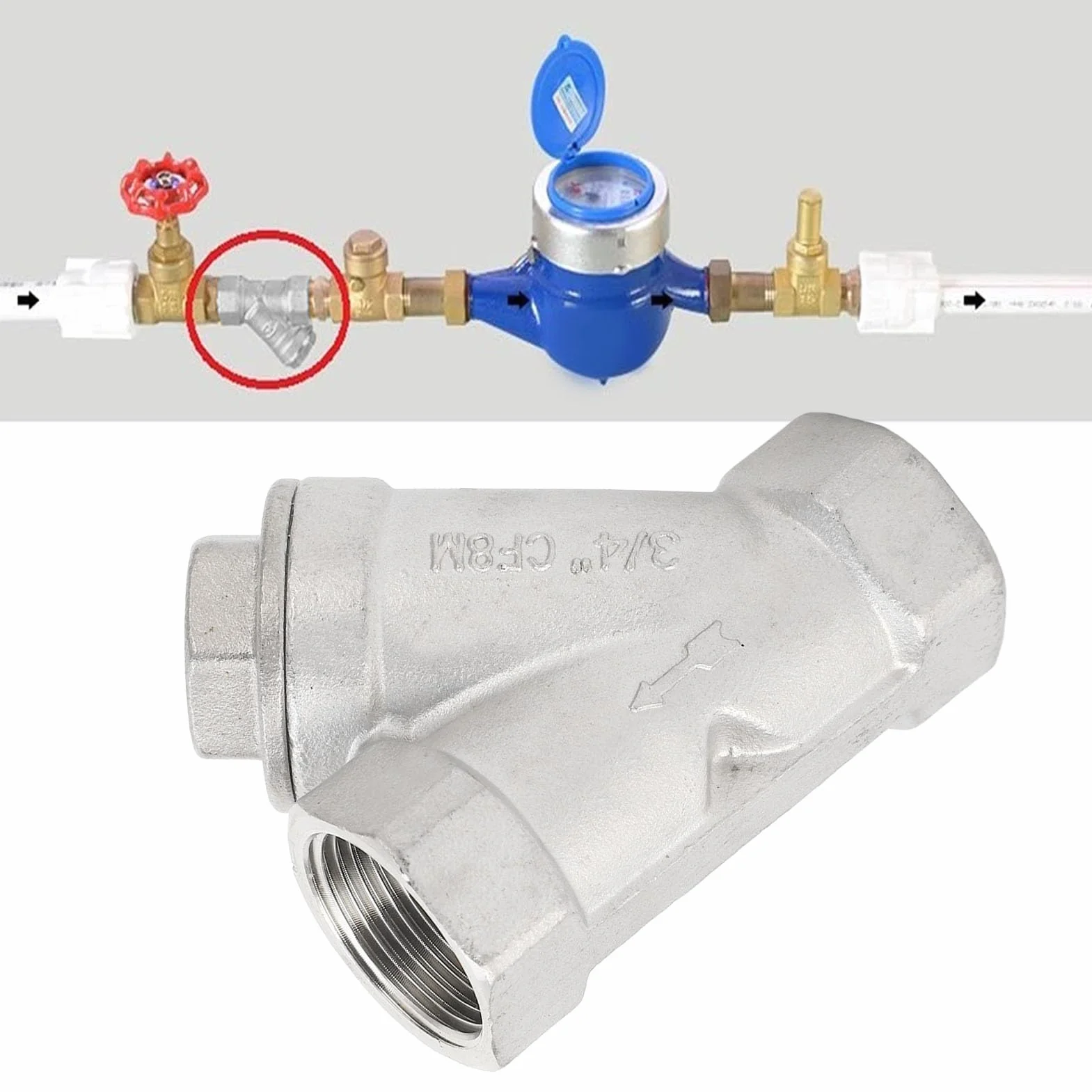 Filtro en Y 3/4 Pulg. DN20 PT Rosca Acero Inoxidable Malla de Doble Capa para Agua, Petróleo, Gas
