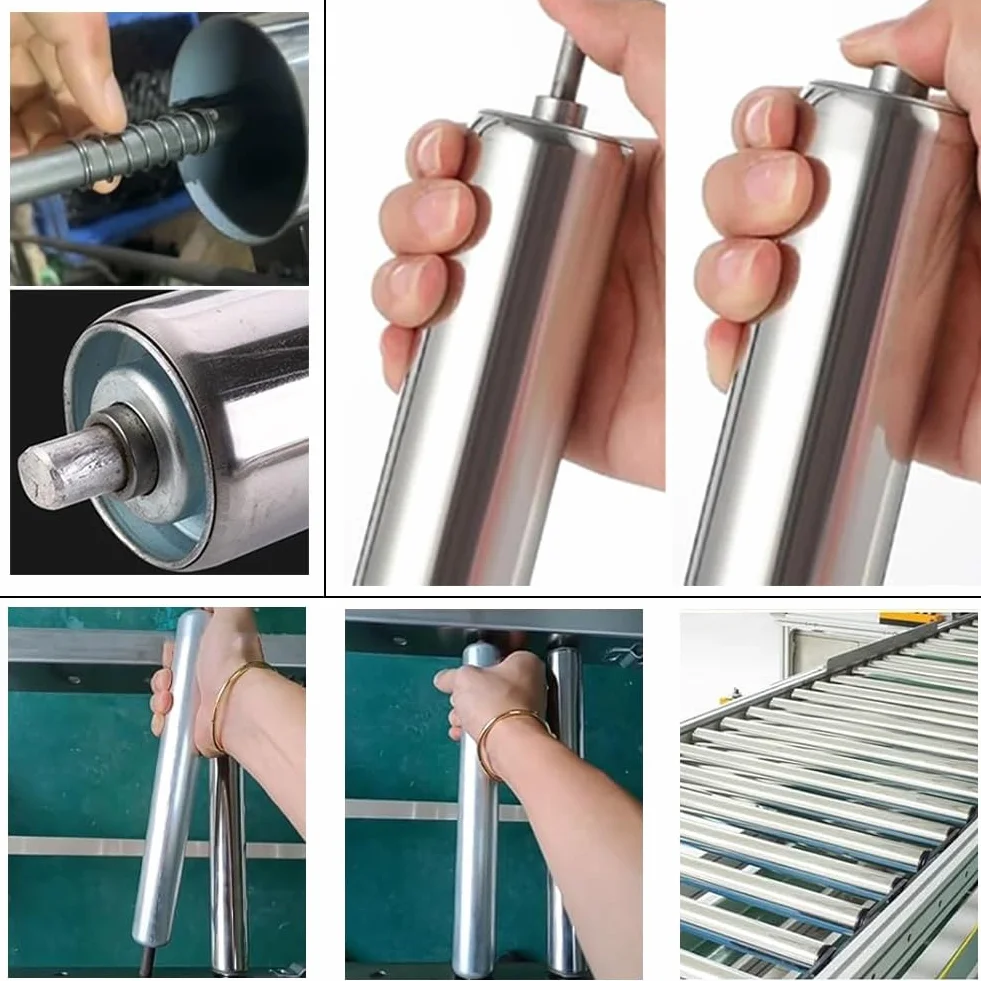 10 Piezas Rodillo Transportador, Acero Inoxidable Industrial Pieza De Recambio De Transmisión - Extremo Galvanizado - Para Manipulación De Material En Fábrica(Silver-60mm,500mm)