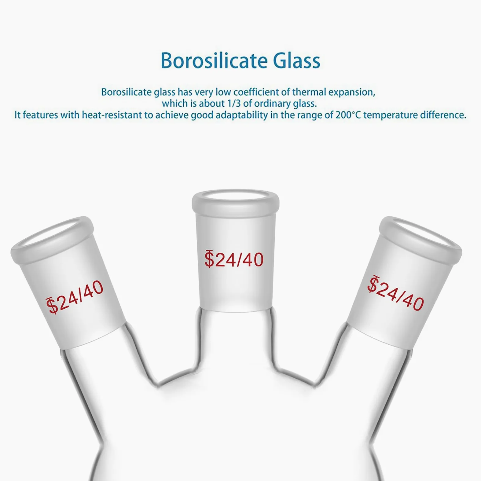 Borosilicato Vidrio Balón de Destilación Tres-Cuellos 500ml 24/40 Cónicos Estándar