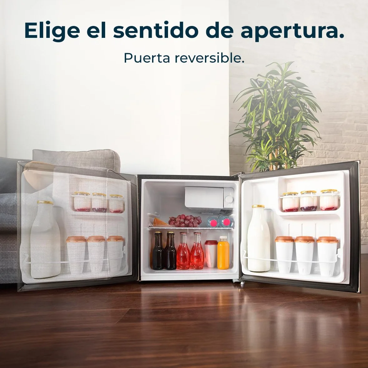 Cecotec Nevera Pequeña Frigorífico Mini Minibar 46L GrandCooler 20000 SilentCompress Inox E. Altura 48,7cm, 48 cm de Ancho, Bajo Consumo, Puerta Reversible, Funcionamiento Cíclico, Inox