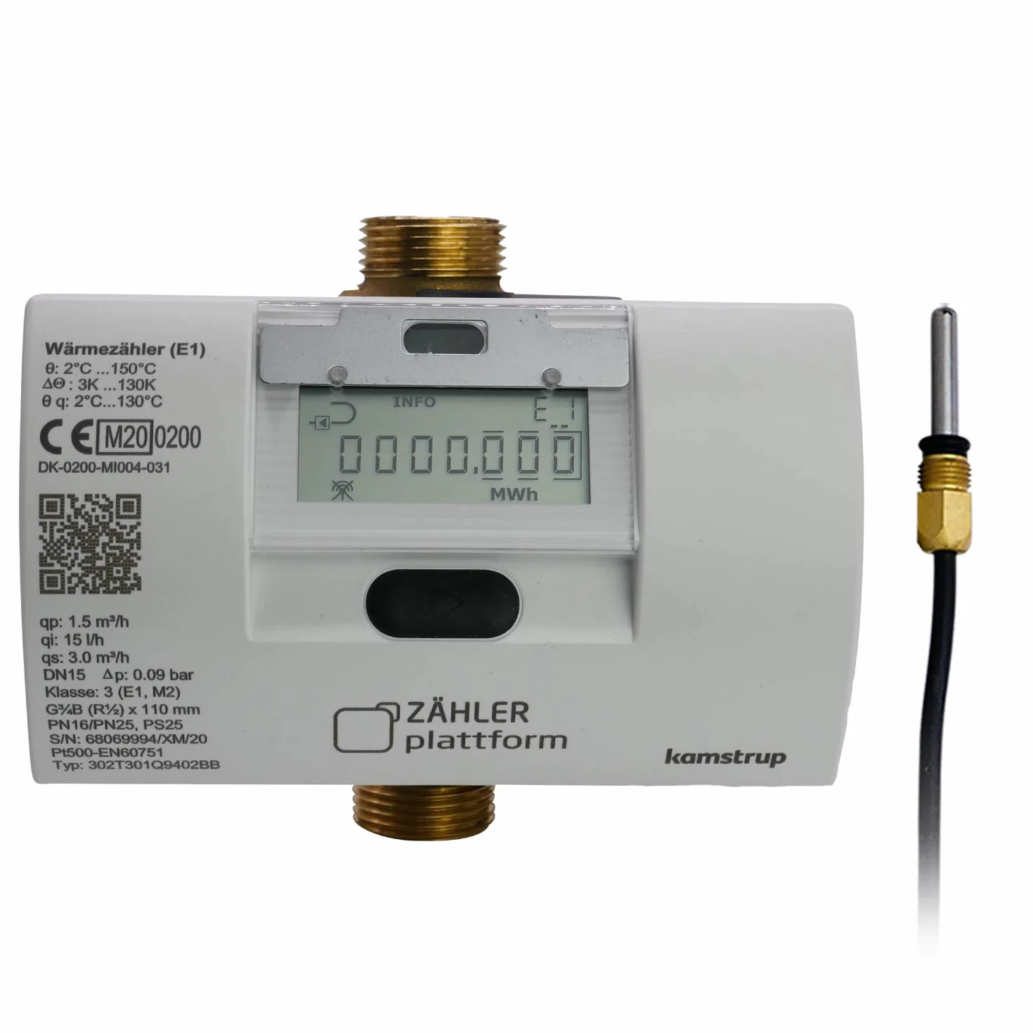 Medidor de calor ultrasónico Qn 1,5 m³/h, longitud de construcción 110 mm, diámetro TF 5,2 calibración 2026 válido hasta 2032