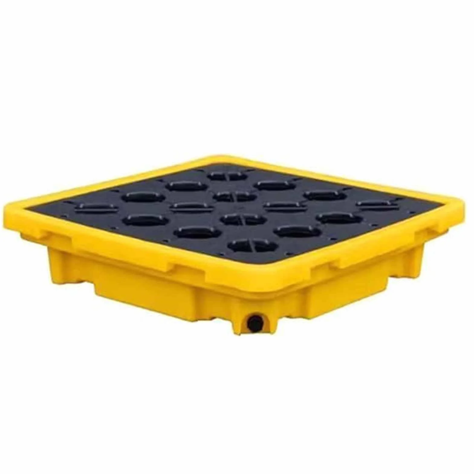 Plataforma industrial de contención de derrames, bandeja de polietileno resistente para derrames químicos con drenaje, fácil limpieza para laboratorios y almacenamiento, 72 x 72 x 16 cm