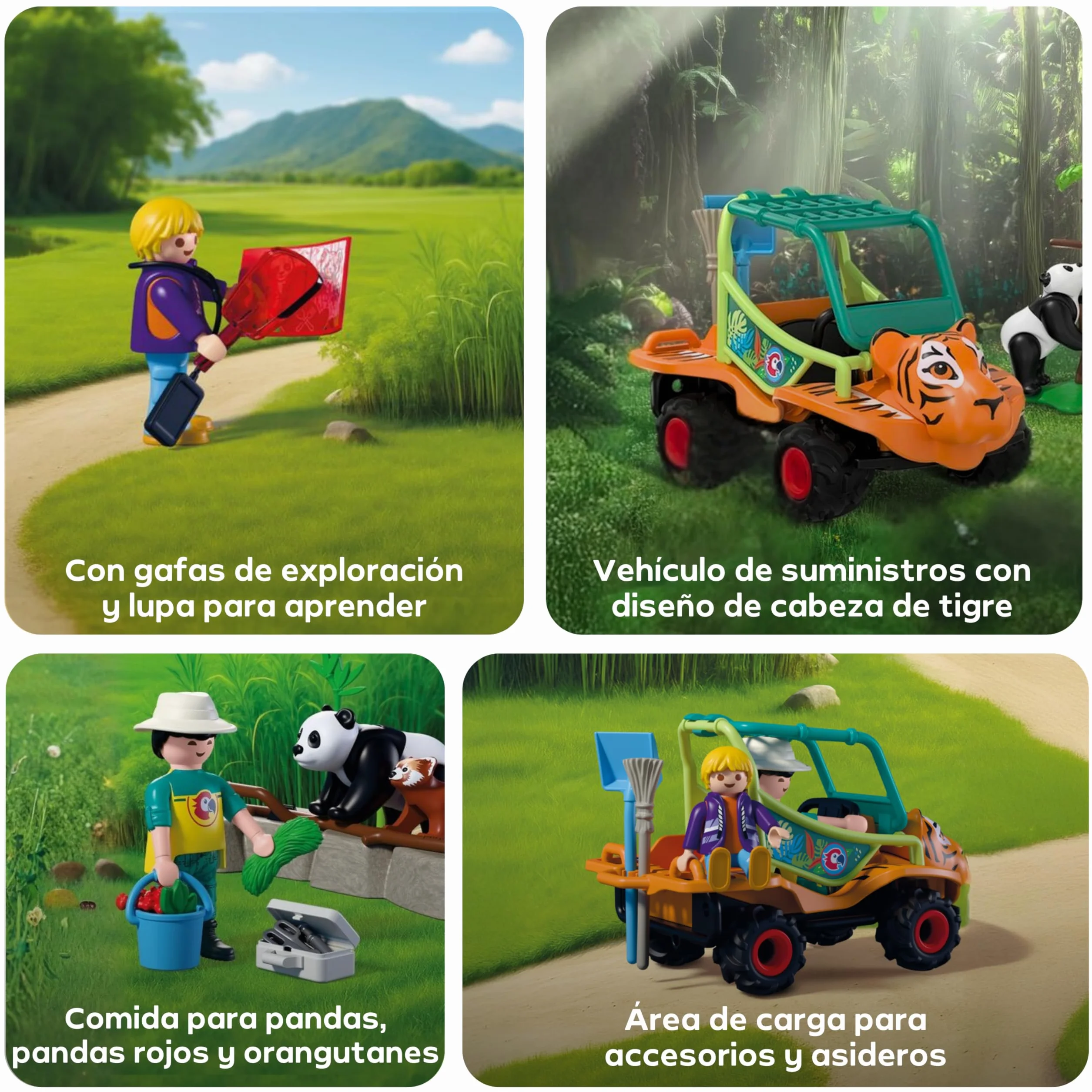 PLAYMOBIL Zoo Vehículo del Cuidador Cabeza de Tigre 3 Animales Juguete 4 años 72072