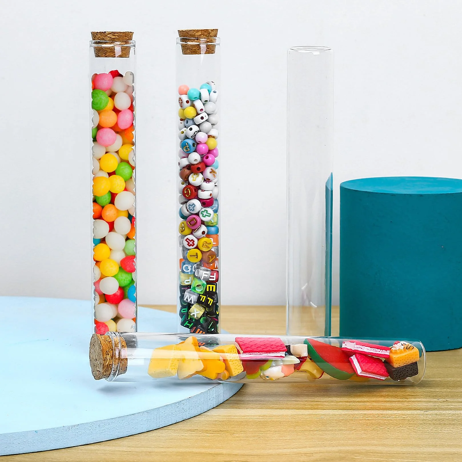 Tubos de Ensayo de Vidrio Transparente 11 Pzs 40 ml con Corcho y Tapones para Decoracion DIY