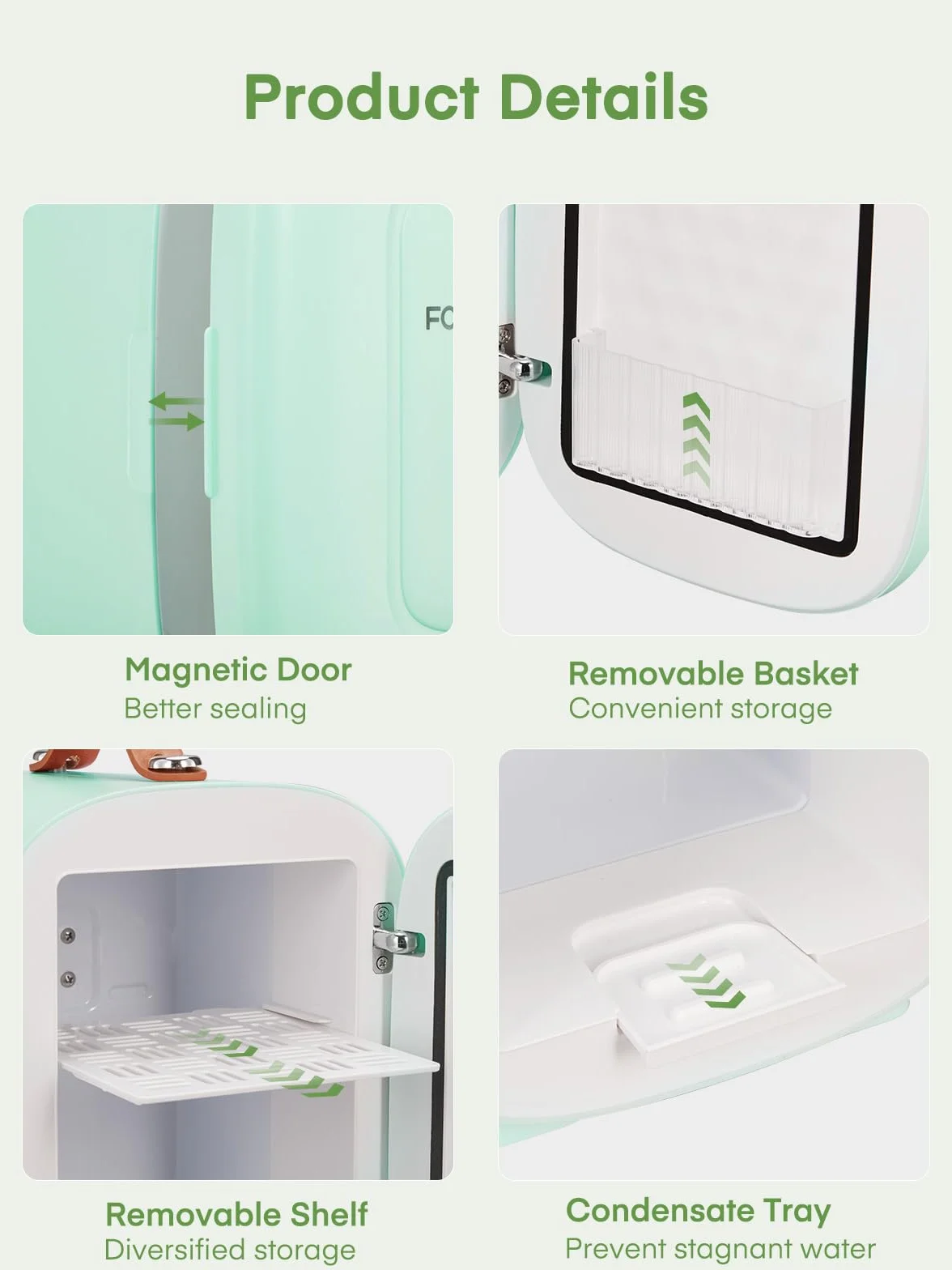 FOHERE Mini Nevera 5 Litros 6 Latas CA+CC Silencioso Portátil Enfriar Calentar Verde