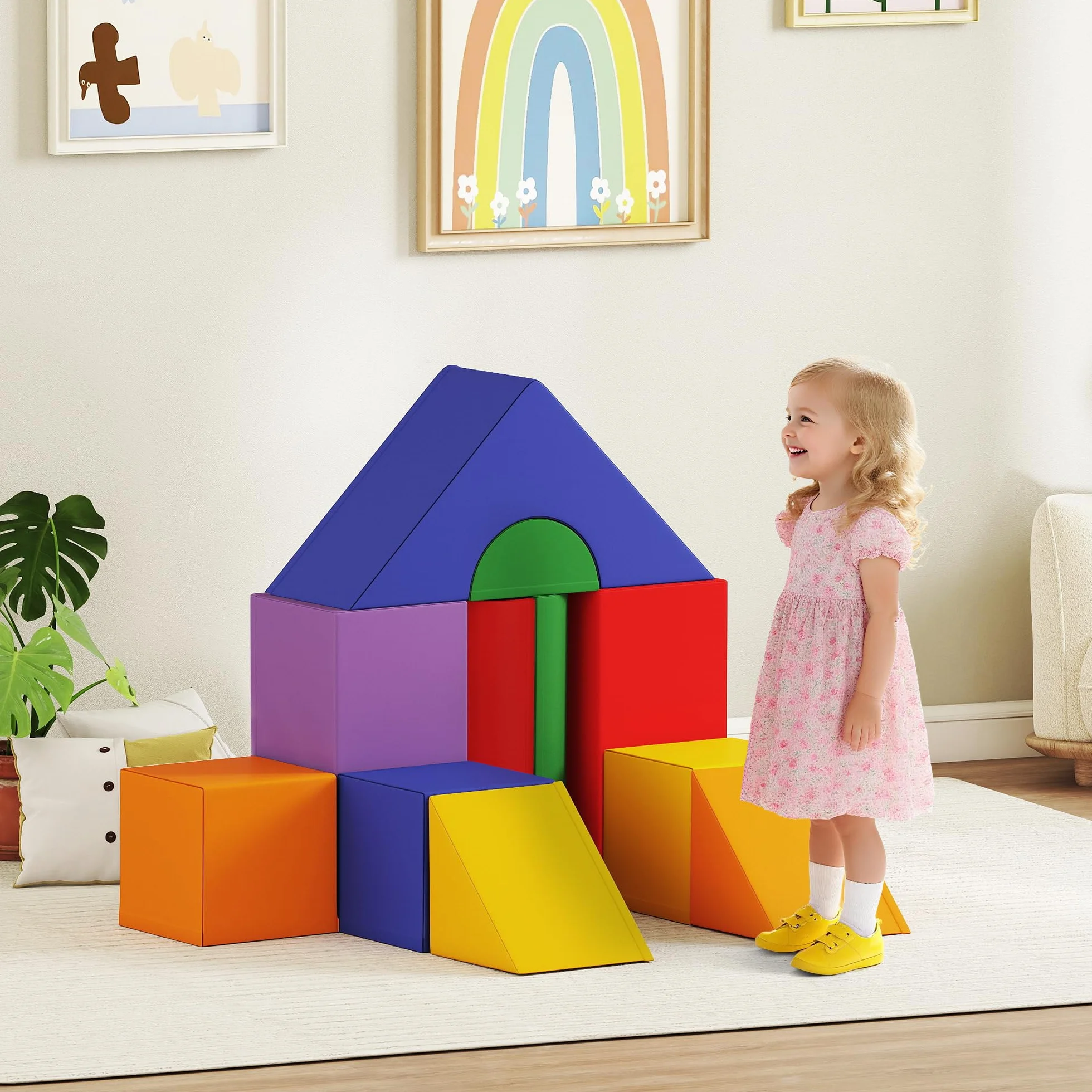 HOMCOM Juego de 11 Bloques de Espuma para Niños Psicomotricidad Infantil Figuras de Construcción Multicolor