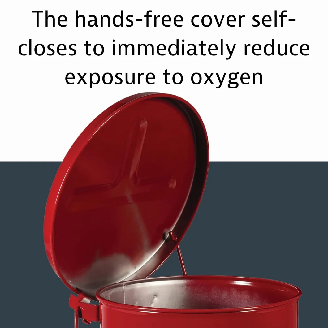Justrite 09100 Lata de seguridad para residuos aceitosos de acero galvanizado con palanca de pie, capacidad de 20 litros, 11-7/8 pulgadas de diámetro exterior x 15-7/8 pulgadas de alto, rojo