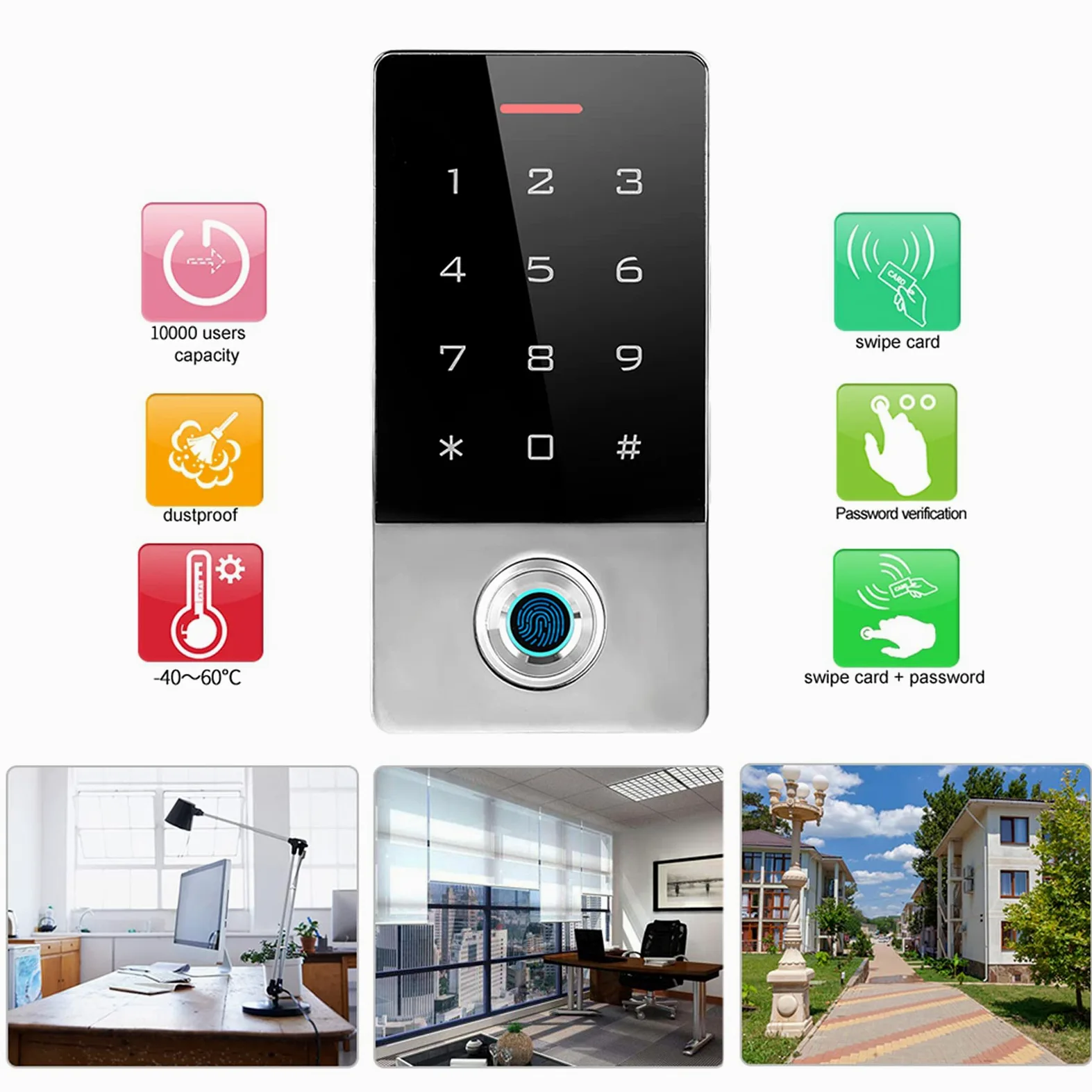 Bediffer Máquina de Control de Acceso de Huellas Dactilares de Metal Contraseña de Tarjeta de identificación WiFi para Oficina Familia Banco prisión, de control de acceso
