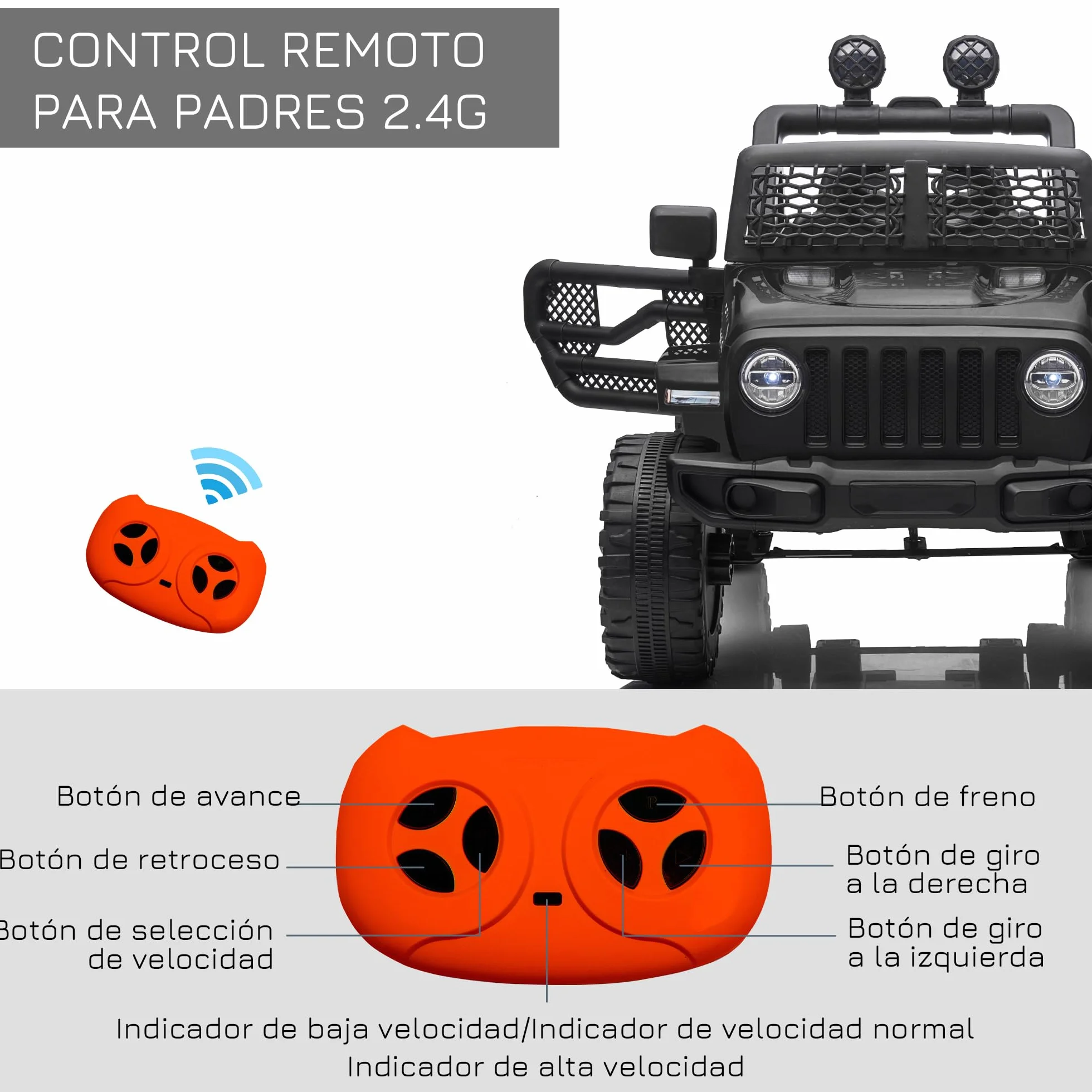 HOMCOM Coche Eléctrico para Niños 12V, Vehículo Todoterreno con 2 Motores, Control Remoto 2,4G, Negro