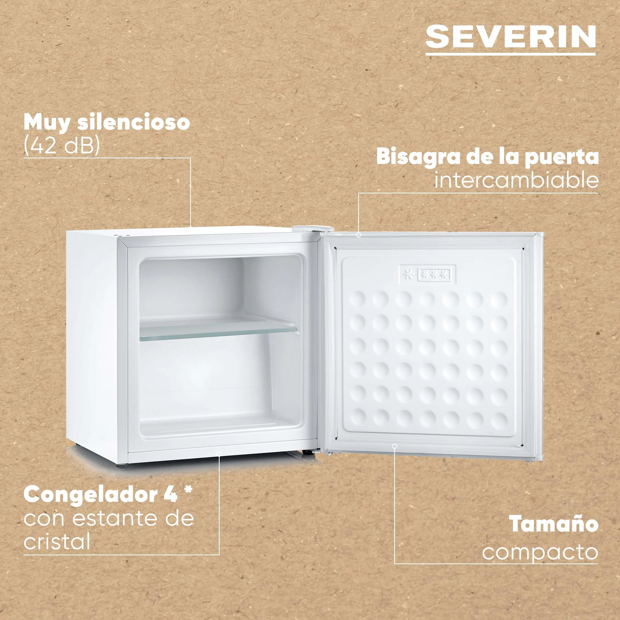 Severin Mini Congelador 32L Bisagra Puerta Intercambiable Estante Cristal Blanco