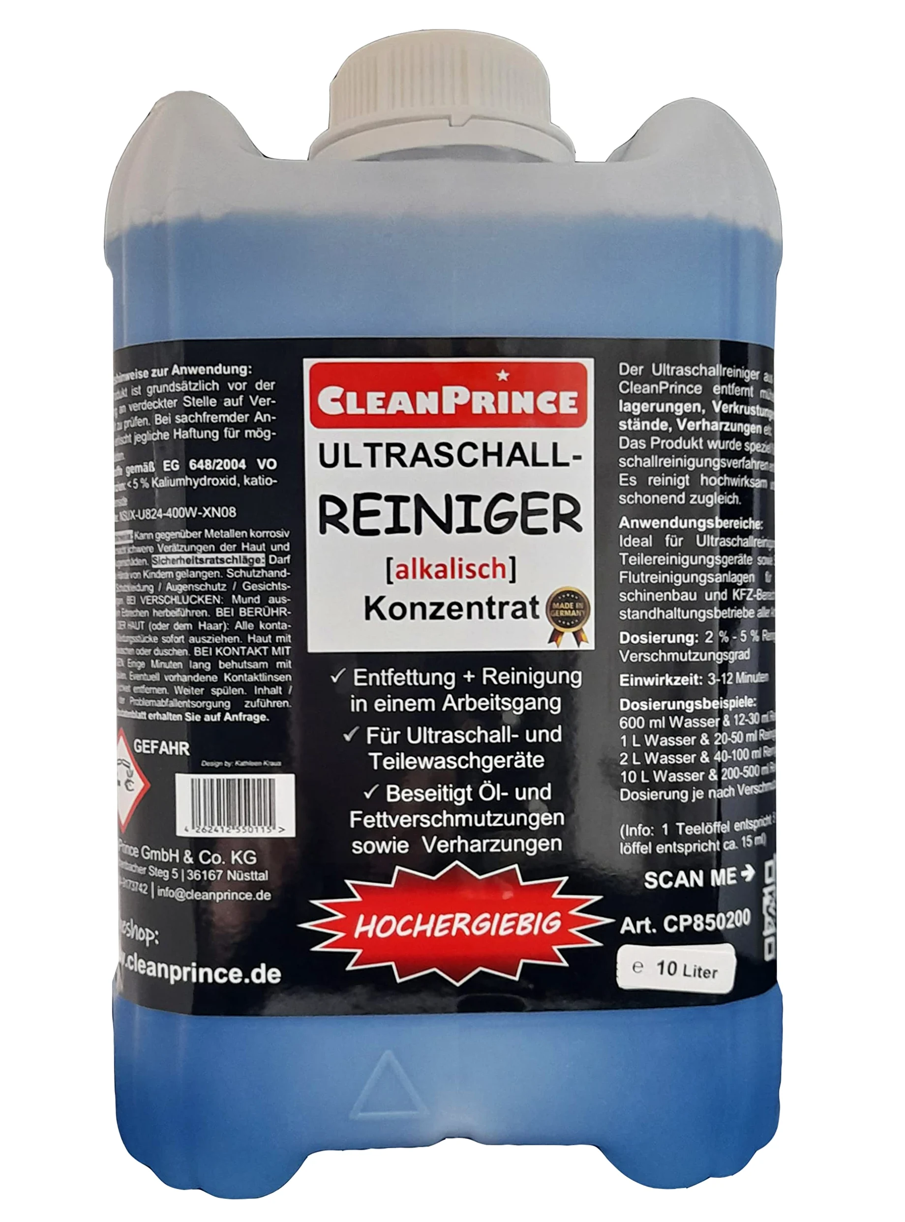 CleanPrince Limpiador ultrasónico alcalino de 10 litros, para lavadoras de piezas, limpiador ultrasónico, aceite, grasa y resina, ultrasonidos