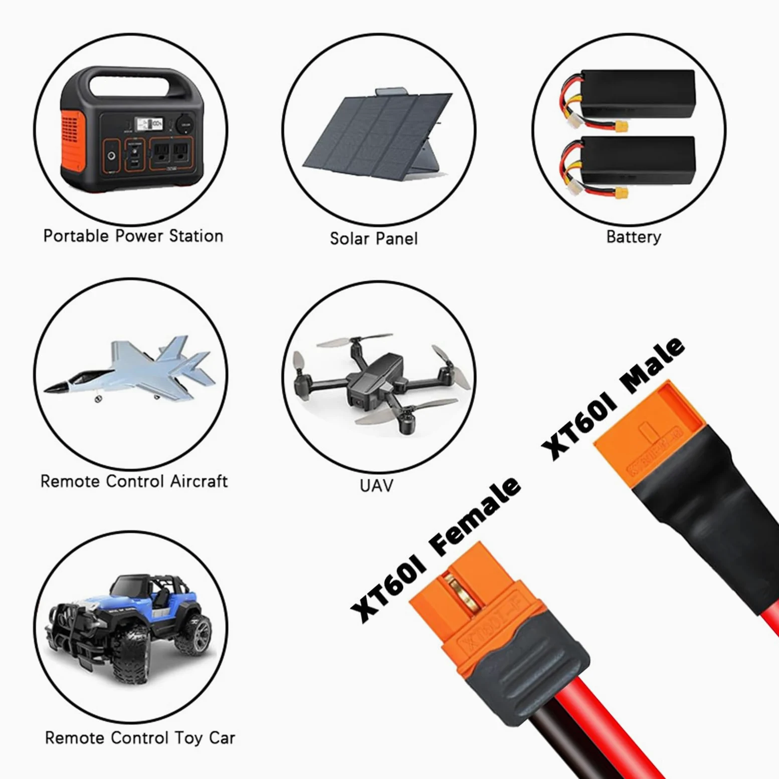 XT60i - Cable de extensión macho a hembra, solución de alimentación para modelos de control remoto, accesorios de panel solar