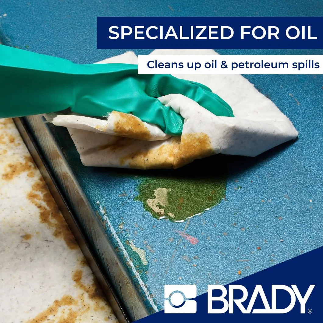 SPC® by Brady Kit Anticontaminación Aceite – Kit para Derrames de Aceite y Líquidos Derivados del Petróleo, Incluye 25 Almohadillas Absorbentes para Aceite, 4 Calcetines, Guantes y Bolsa para Desechos