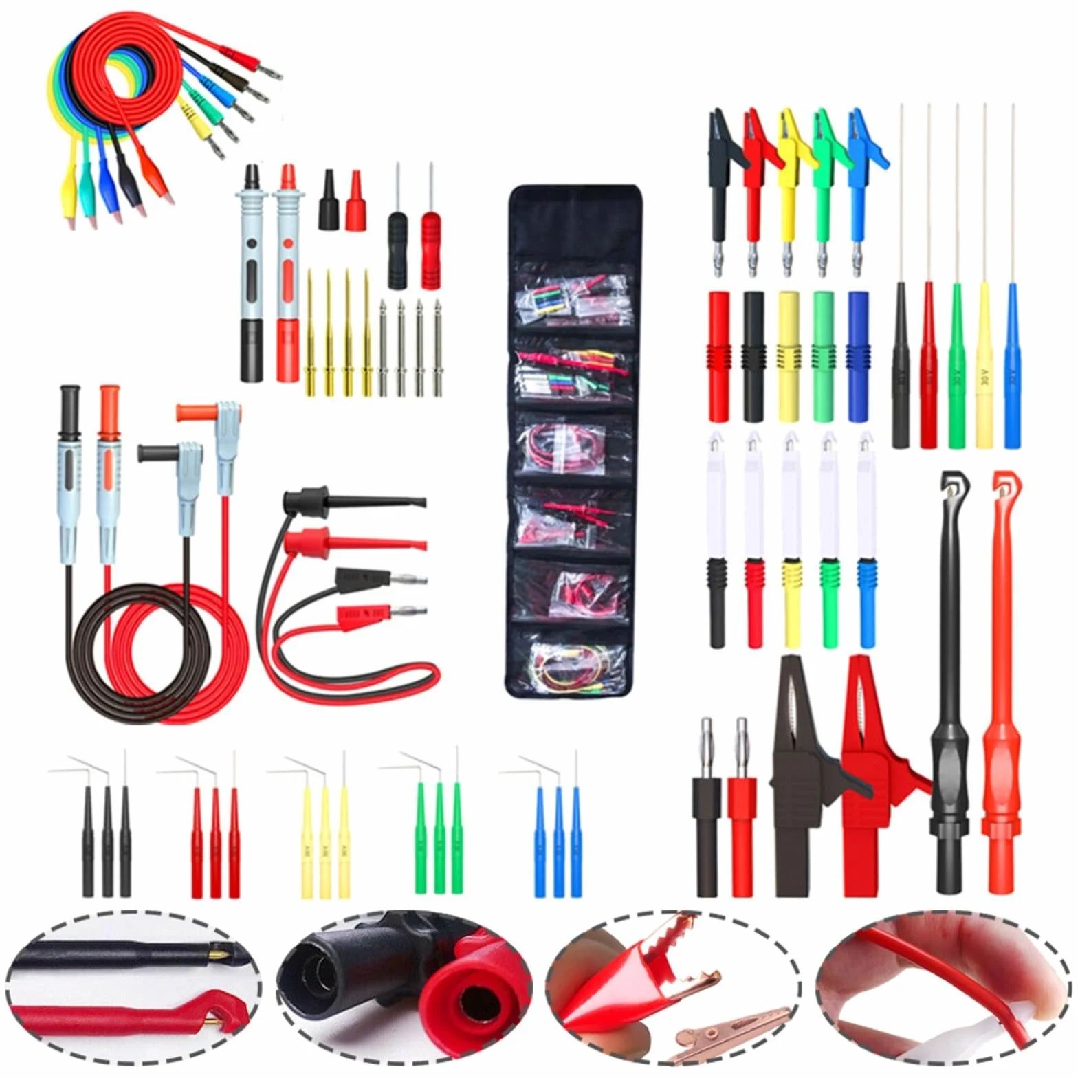 Juego de 61 cables de prueba de multímetro con puntas de prueba inversa, compatible con multímetros Fluke, conector banana de 4 mm, CAT III 1000 V, para automóviles y laboratorios