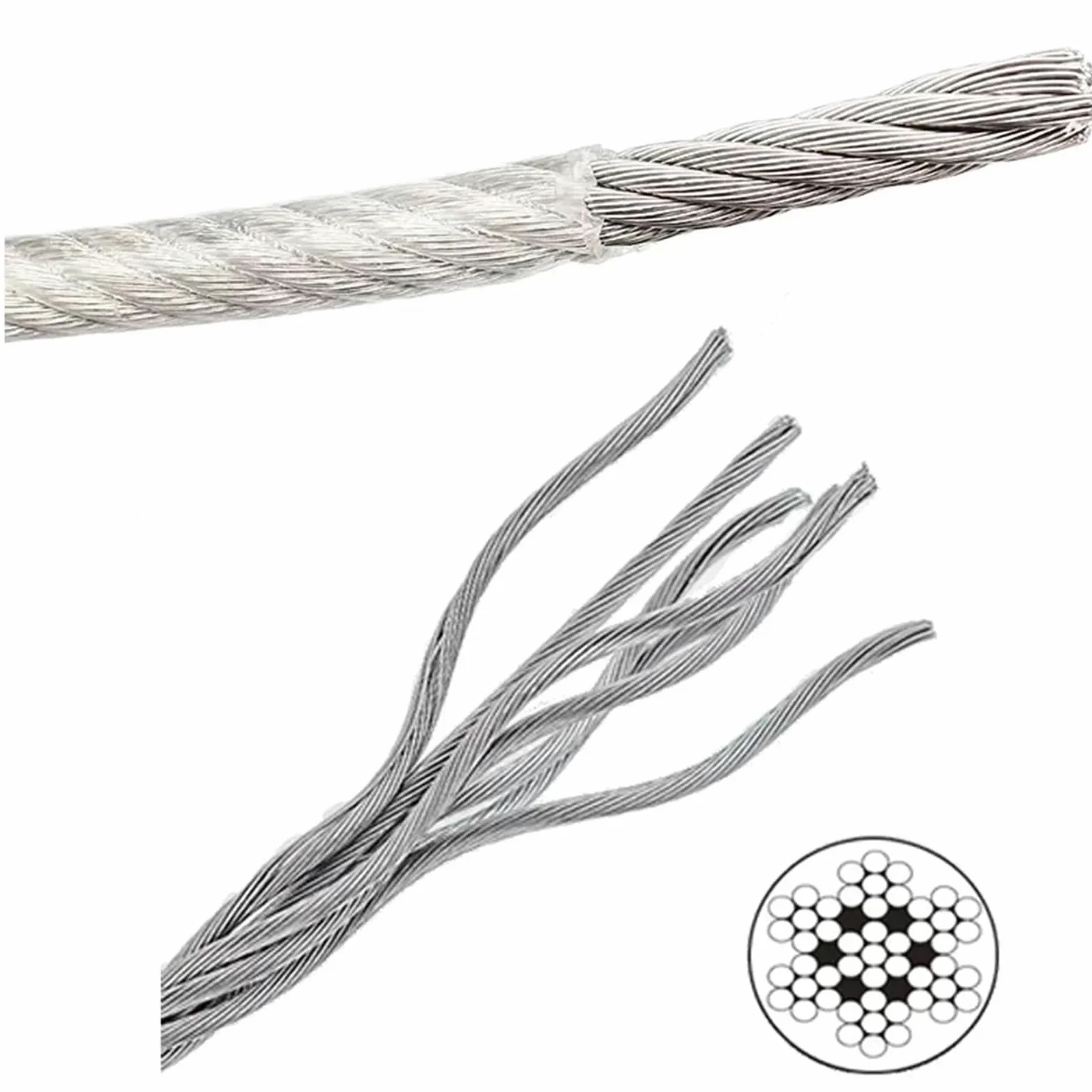 Alambre De Acero Plastificado Cable de acero inoxidable 304, recubierto plástico transparente PVC, sin rebabas, diámetro 2,0 mm, longitud 50 a 100, m(100.0meter)