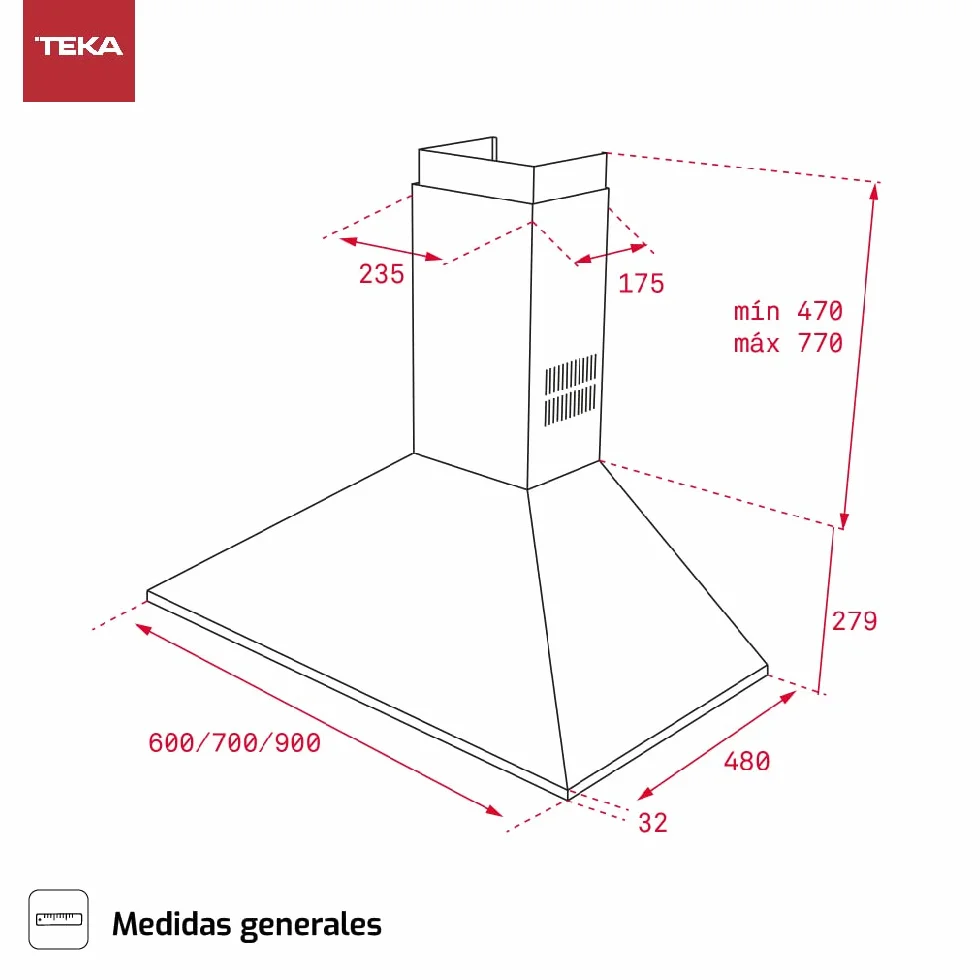 TEKA Campana Extractora de Pared 70 cm, Motor Doble, 3 Velocidades, 2 LED, 380 m3/h, Acero Inoxidable, DBB 70