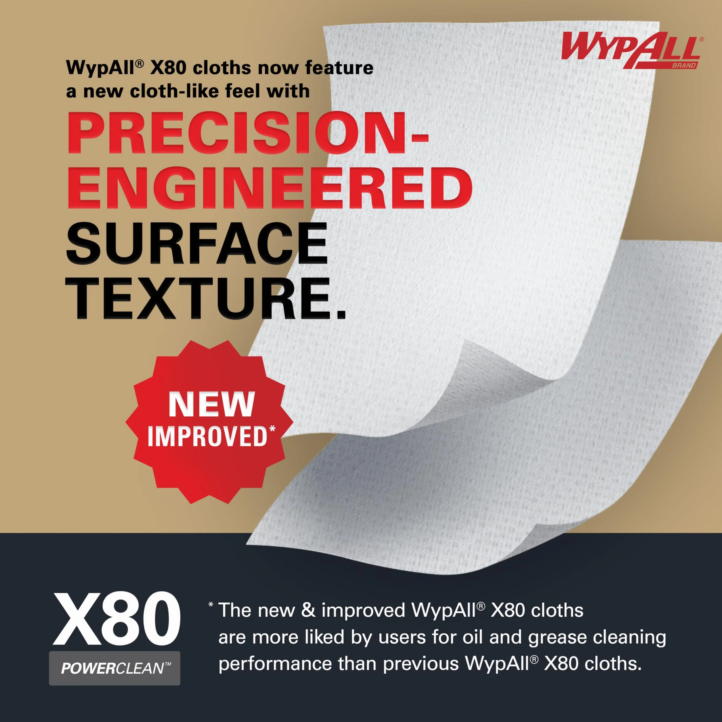 Paños WypAll X80 Power Clean, Paños de limpieza reutilizables industriales, Rollo azul de alta capacidad con 455 paños absorbentes de 1 capa​, Número de modelo 8347