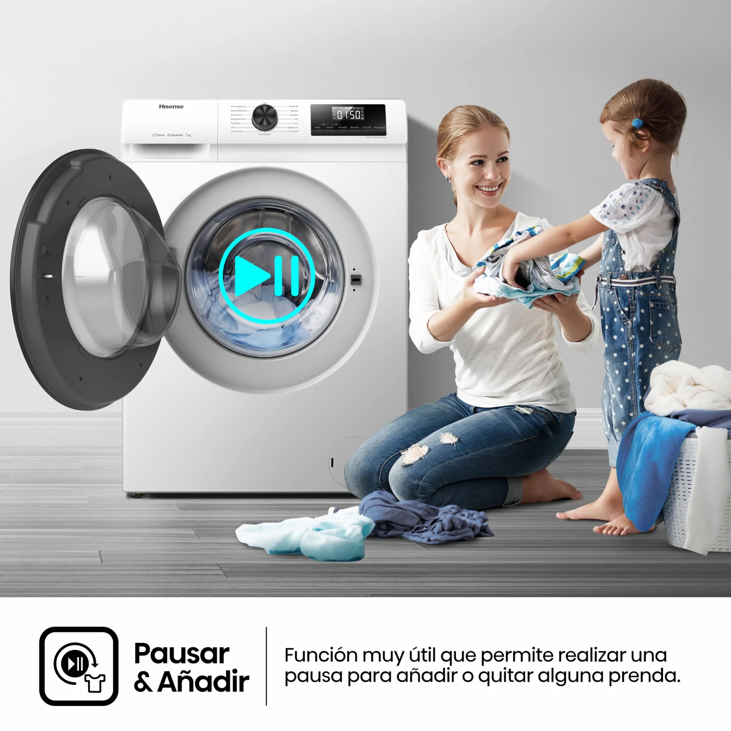 Hisense Lavadora WFQP701219VM 7 Kg 1200 rpm 84.5 cm Blanco