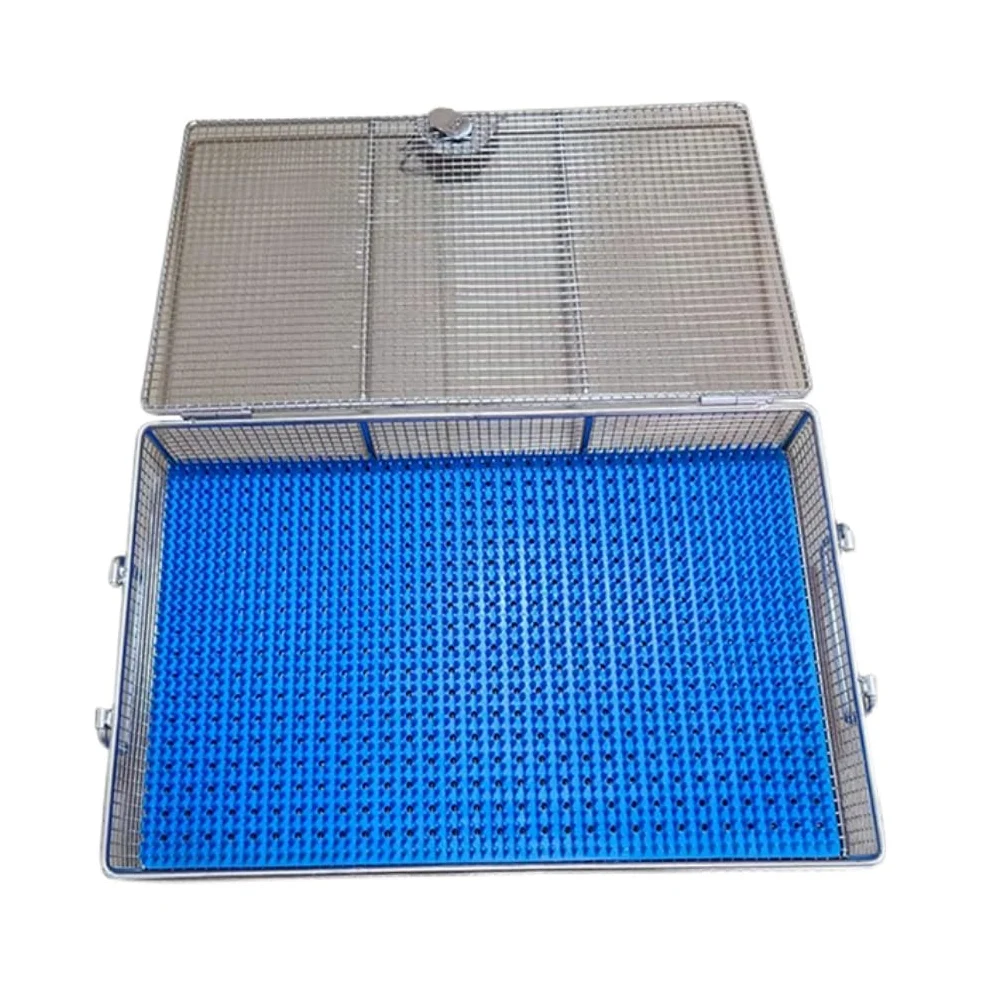 Cestas de esterilización Bandeja de esterilización de Acero Inoxidable Caja de Bandeja de Autoclave de Alta Temperatura con tapete de Silicona (Size : 25 * 25 * 7cm)