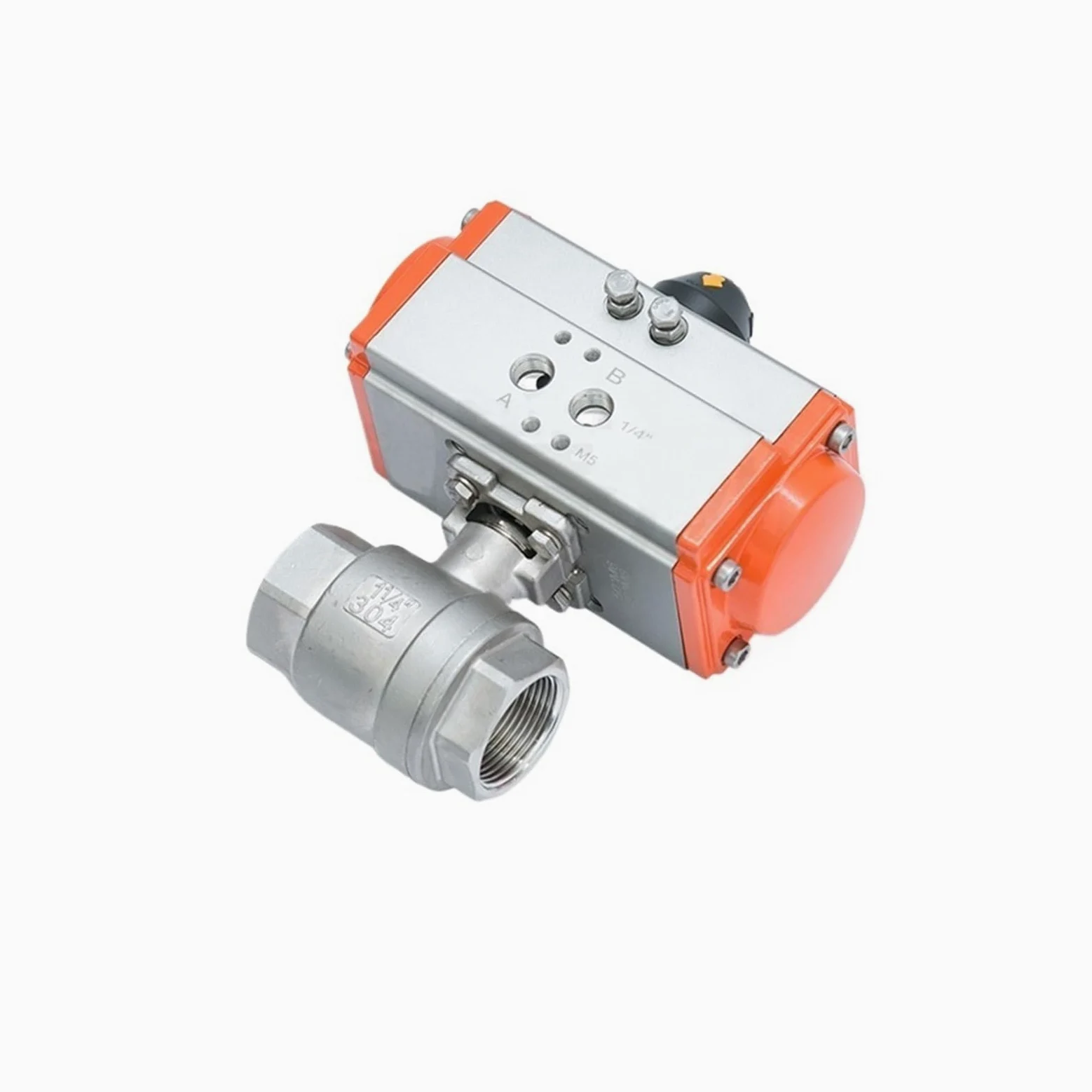 Válvula de bola con actuador neumático, Válvula de bola neumática dos vías Q611F-16P DN15/DN20 acero inoxidable 304, 16 bar, rosca interna(Dn20)