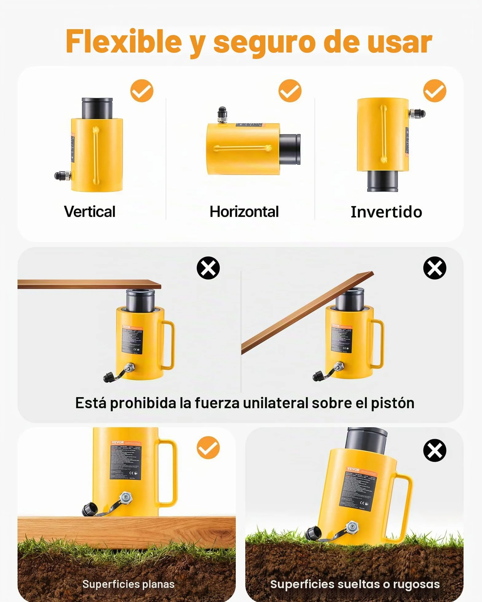VEVOR Gato Hidráulico Carretilla Capacidad de 60 t, Gato Hidráulico para Coche, Carrera del Pistón de 50 mm, Altura Total de 230 más 12 mm, para Coche, Furgoneta, Barco, Camión, Caravana