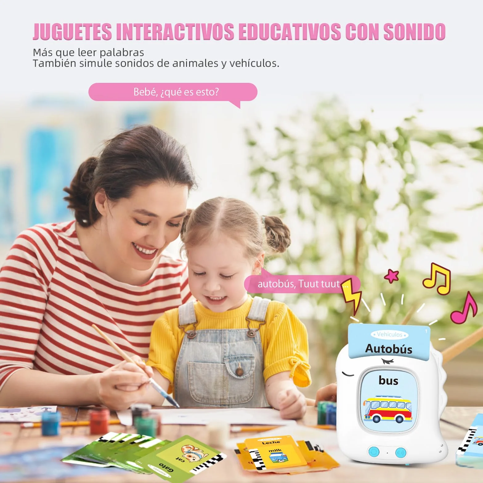 Tarjetas Flash Parlantes Juguetes Educativos para Niños 2+ Años 112 Hojas 224 Palabras Bilingüe Español Inglés (Blanco)