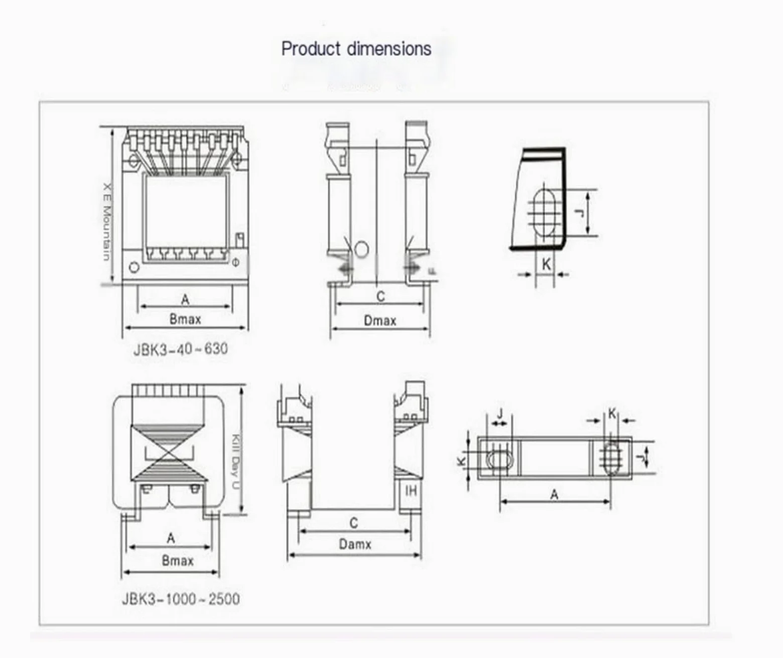 Transformador de control de aislamiento monofásico: 380 V a 220 V, 110 V, 36 V, 24 V, 12 V(BK 100VA)