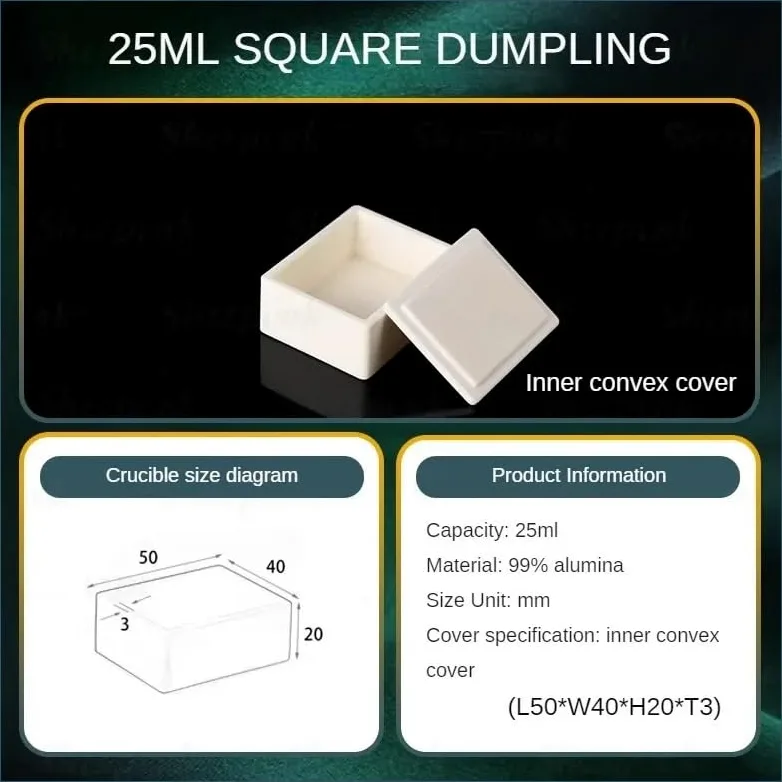 Crisol rectangular de corindón de alúmina 99% de 20ml-190ml con cubierta cóncava -1 ud.(50x40x20-25ml)
