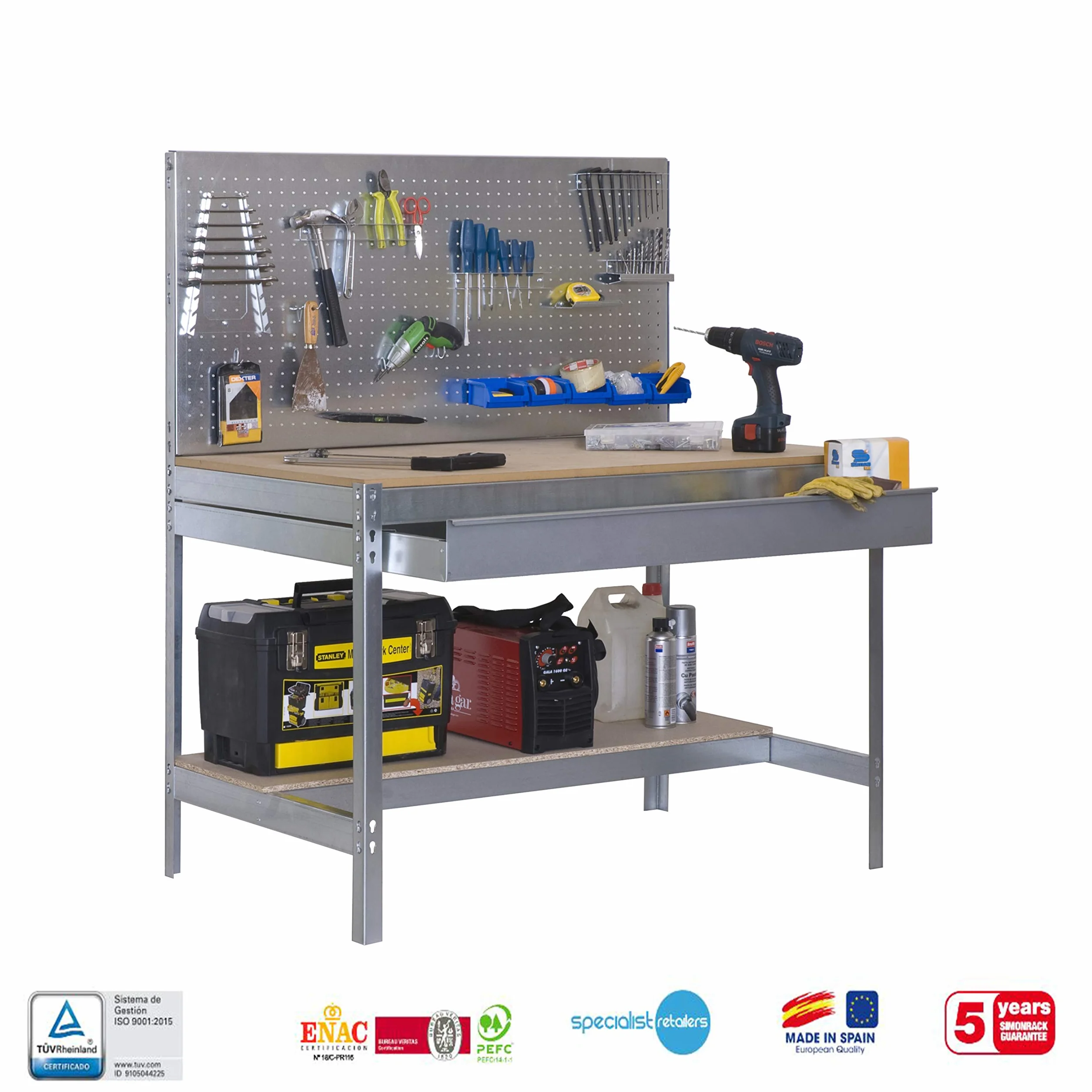 Simon Rack Banco de Trabajo Taller 400 kg 1445x910x610 mm Galvanizado Madera BT2