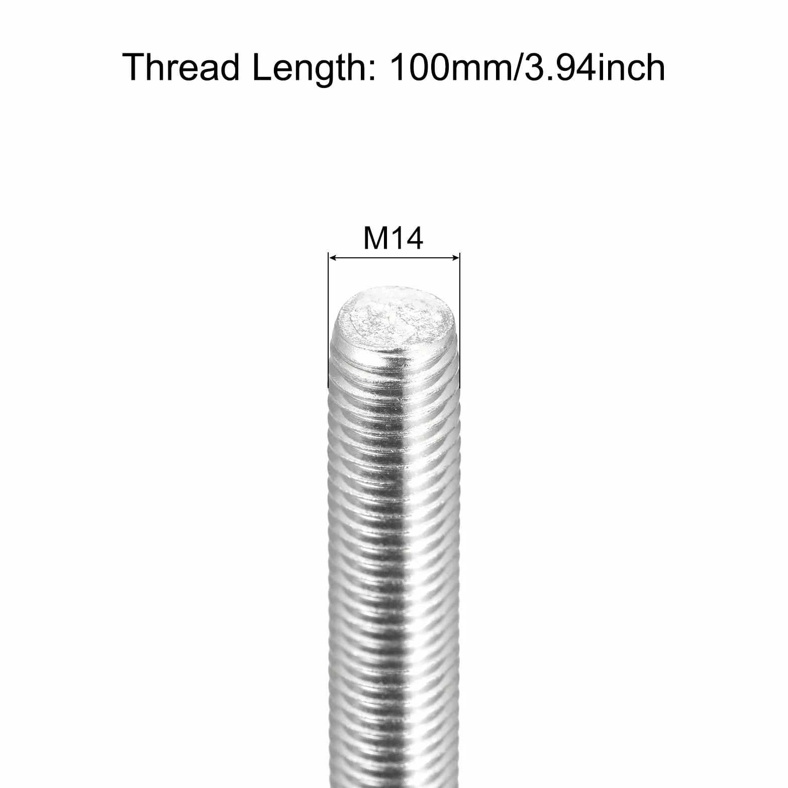Varilla Roscada M14 x 100mm Acero Inoxidable 304 Paso 2mm 3 Unidades