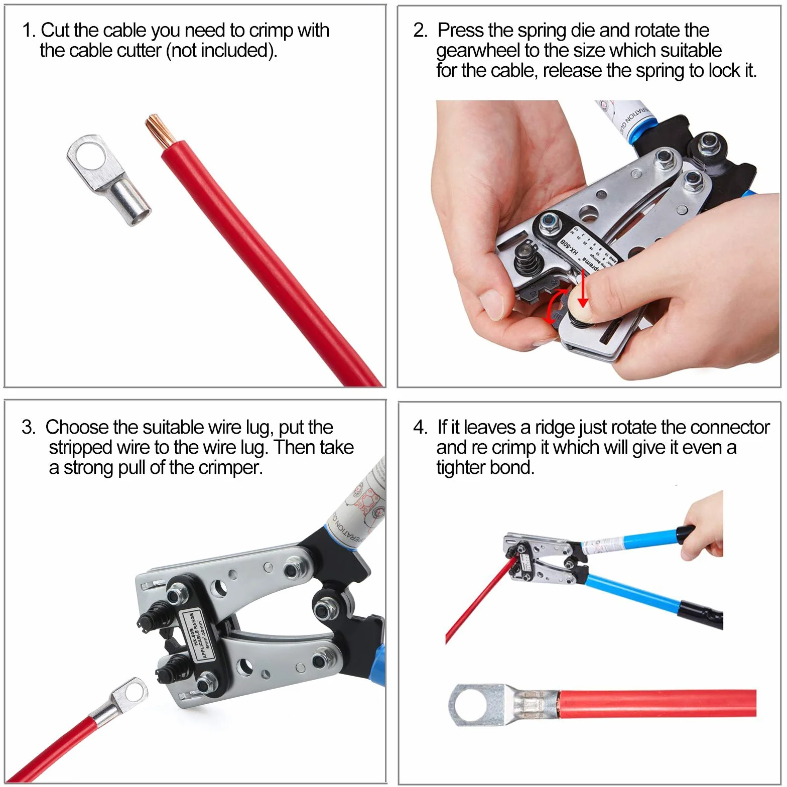 Toolwiz Alicates de Terminals Crimpadora 6mm² ~50mm² 1/0-10 AWG Herramienta para Cortar y Presionar Cables